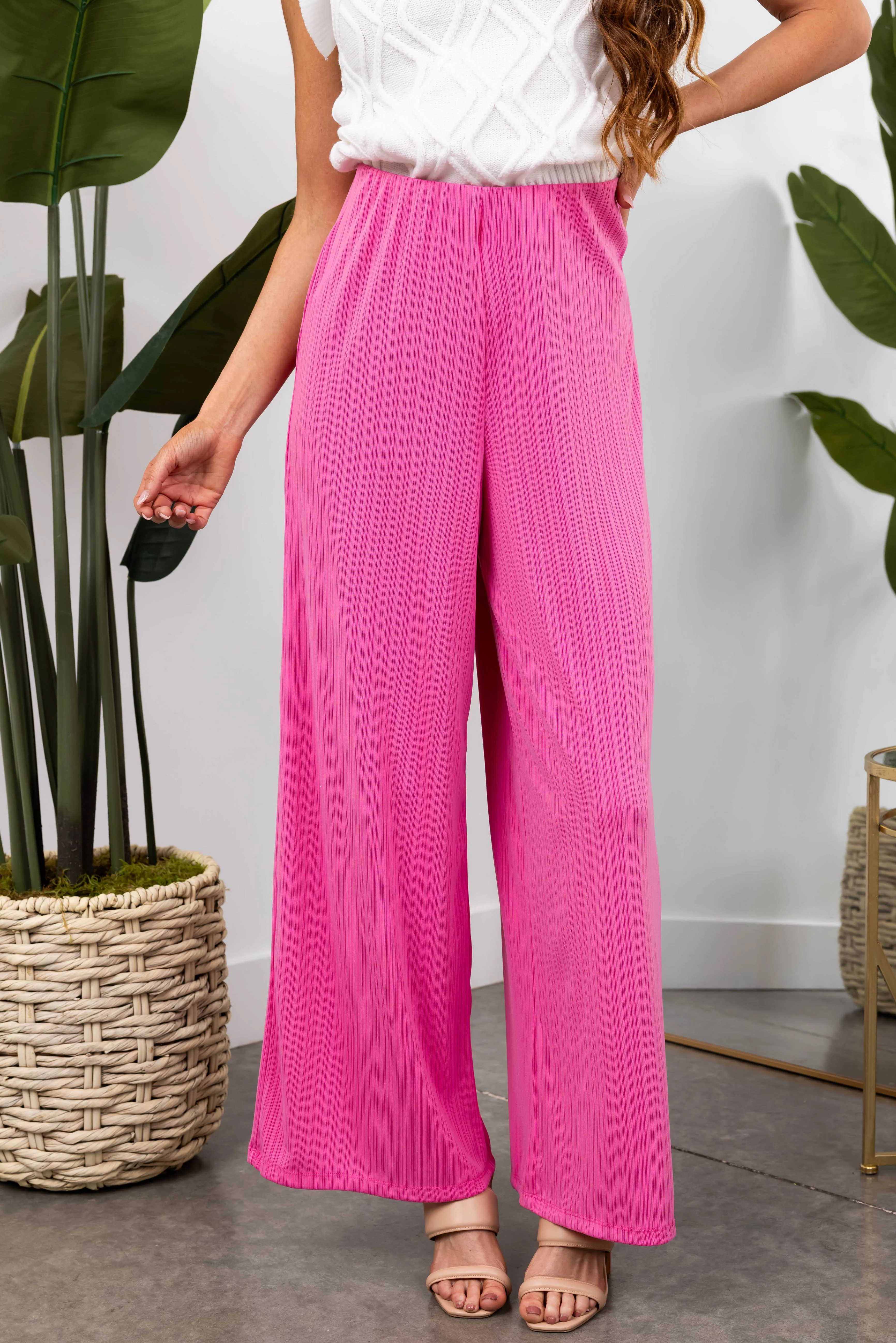 She+Sky Bubblegum Ribbed Knit Wide Leg Pants - Image 2