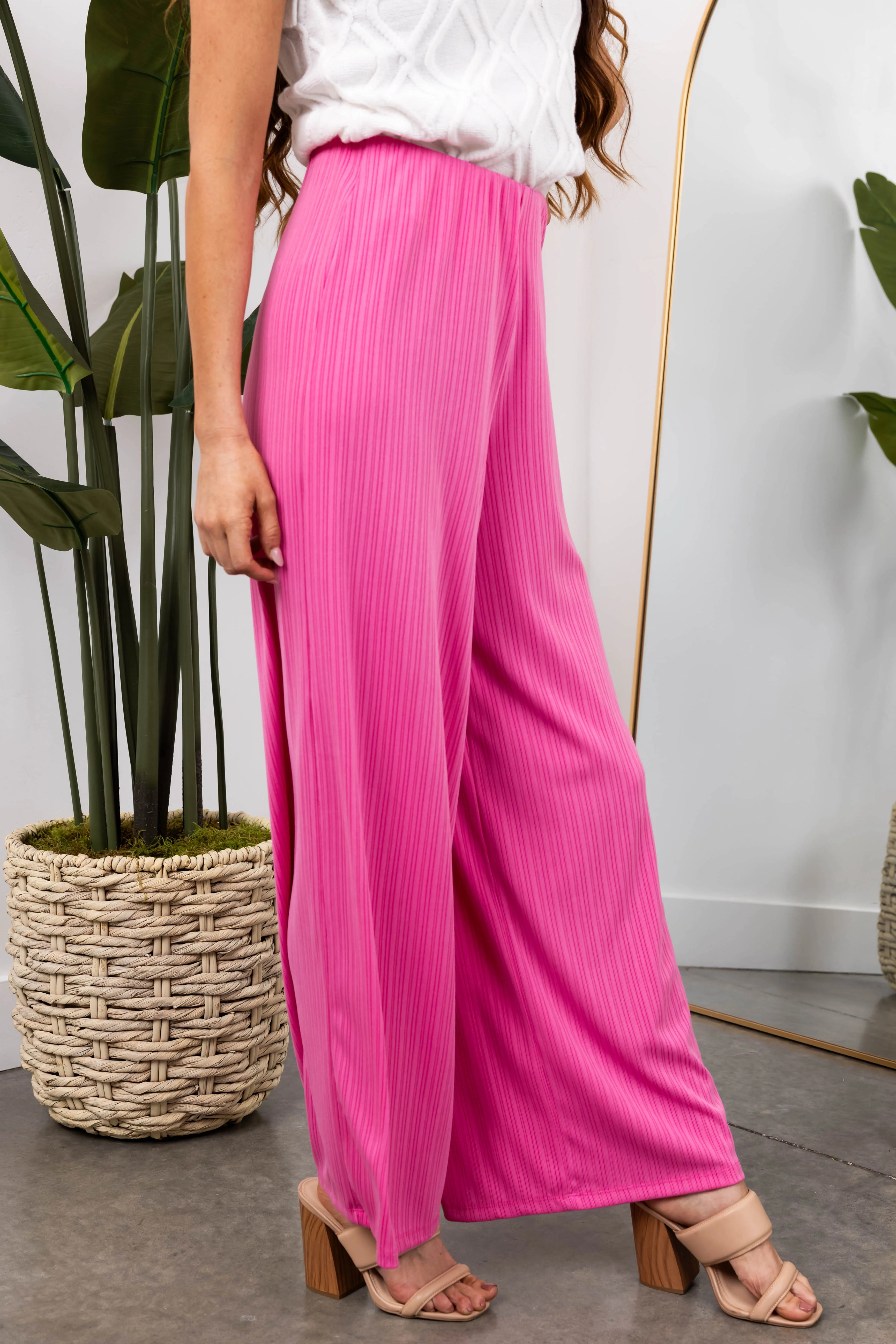 She+Sky Bubblegum Ribbed Knit Wide Leg Pants - Image 3