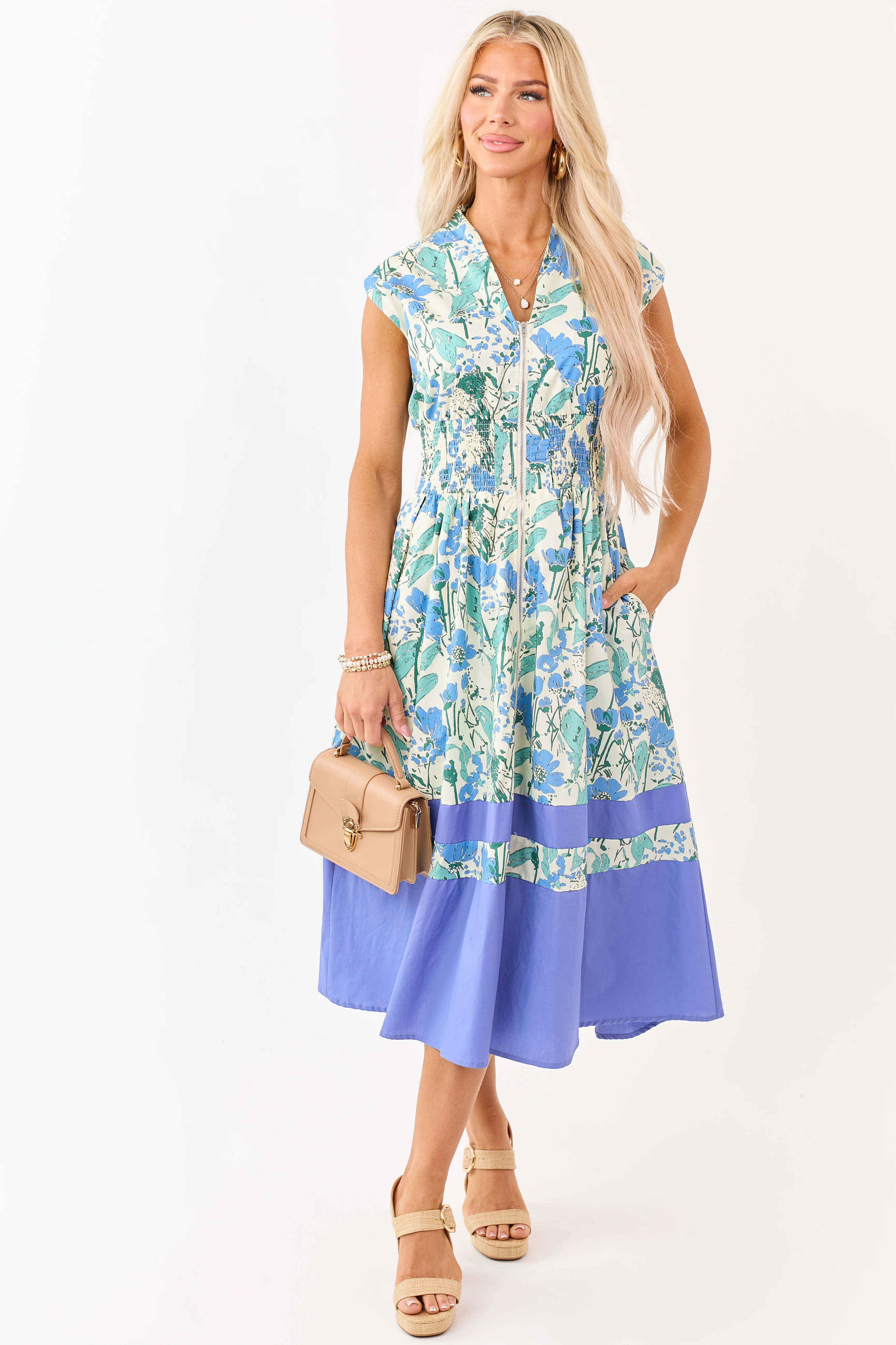 She+Sky Buttercream Floral Print Cotton Midi Dress - Image 2