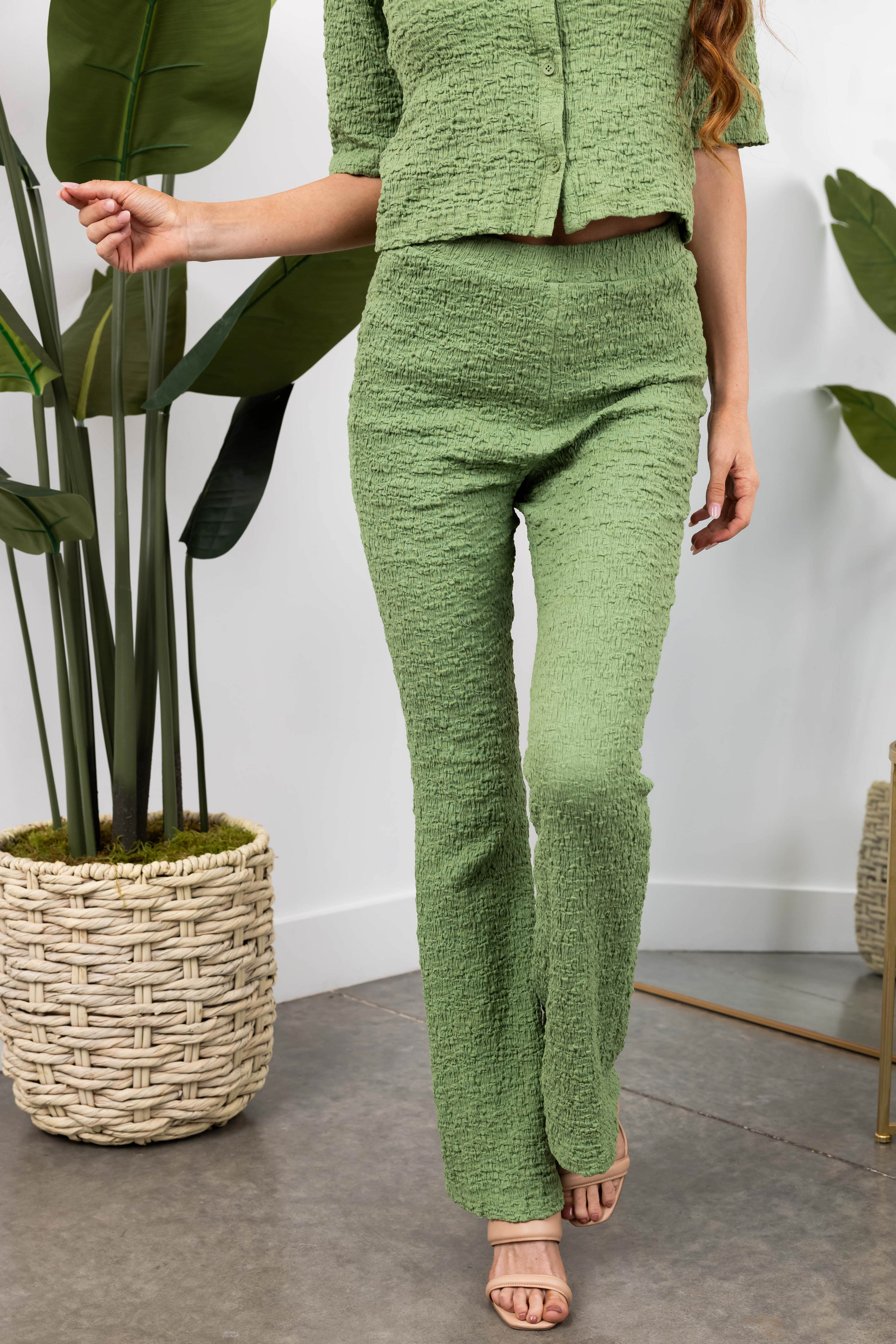 She+Sky Dark Sage Flare Leg Textured Knit Pants - Image 2