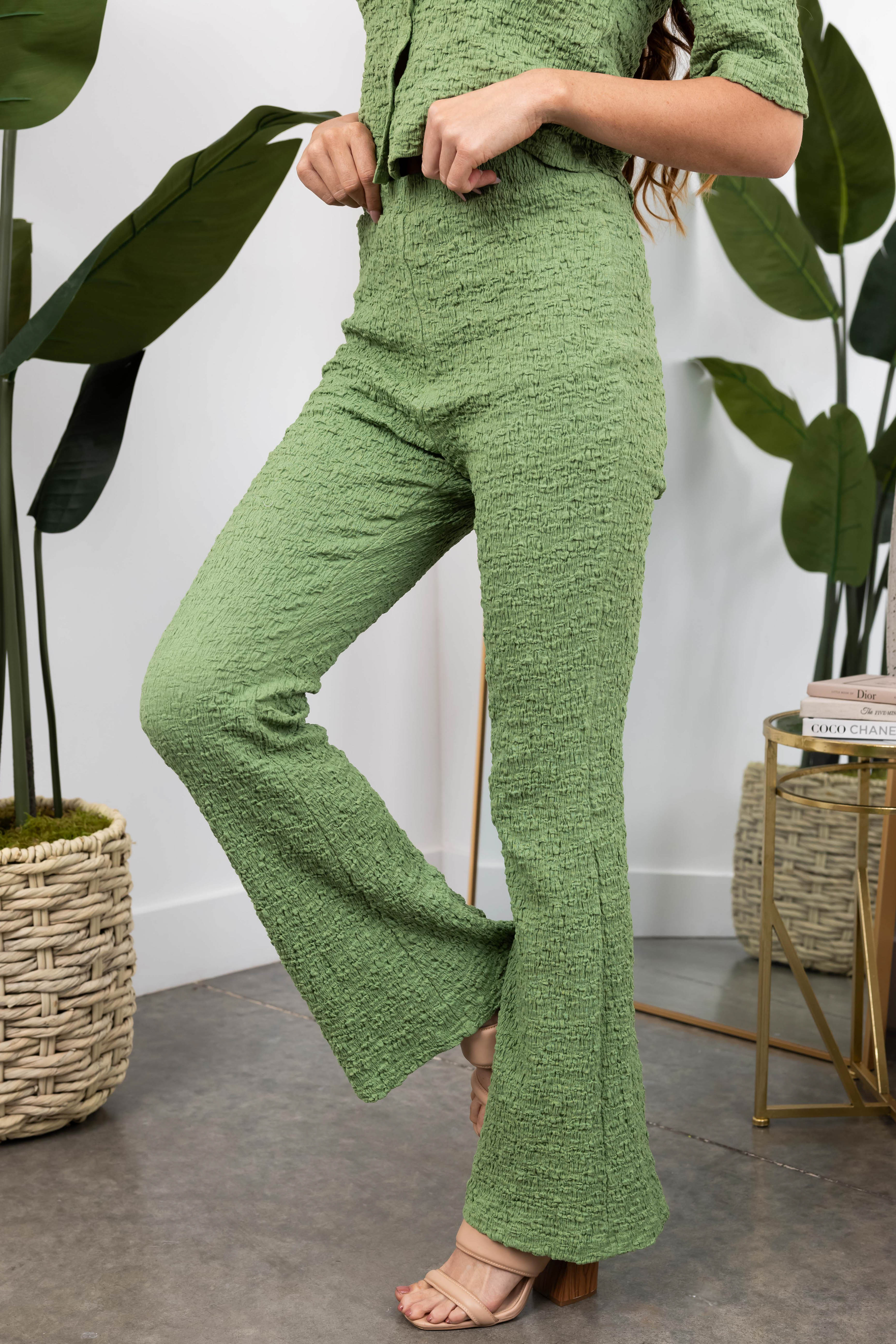 She+Sky Dark Sage Flare Leg Textured Knit Pants - Image 3