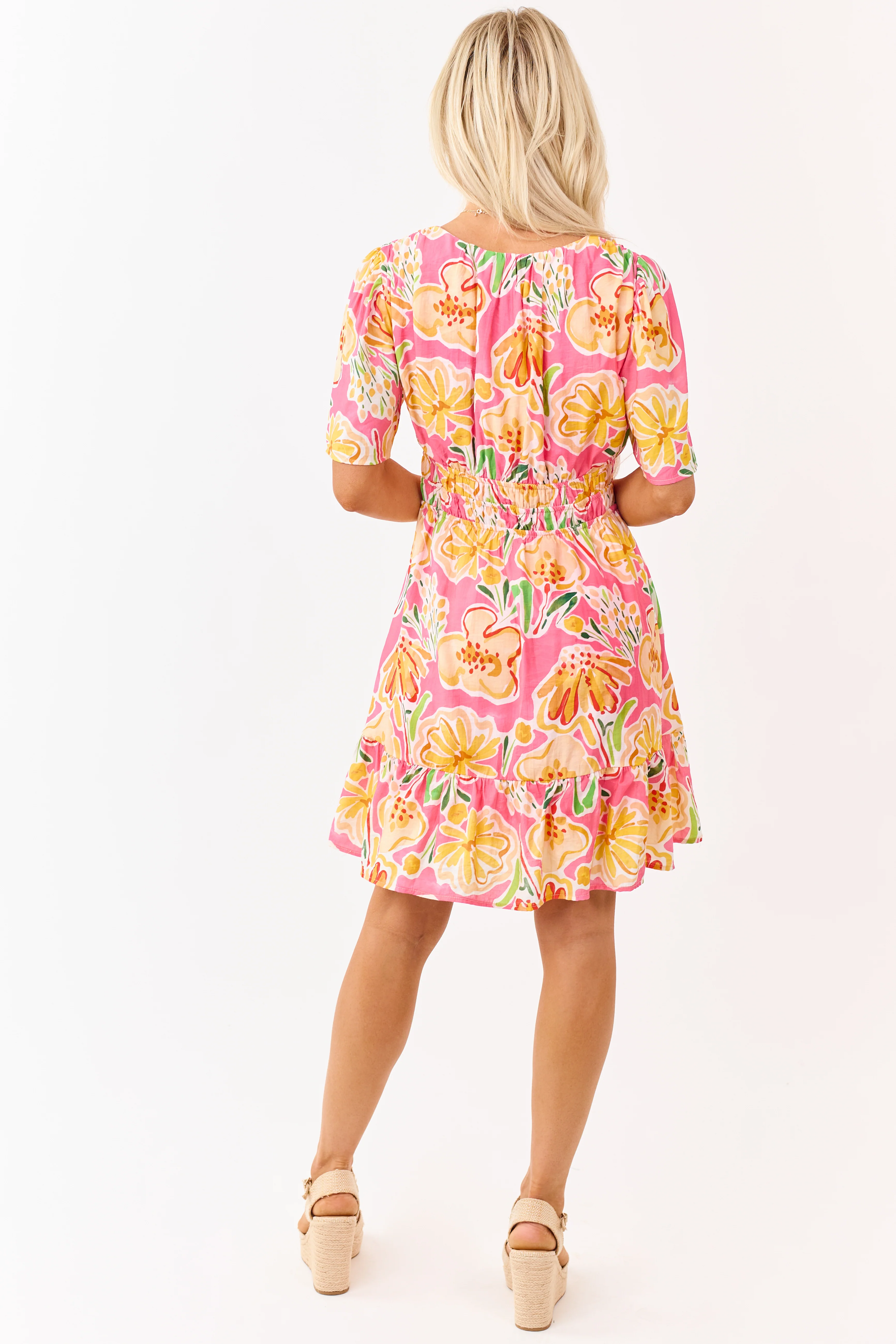 She+Sky Fuchsia Floral Print V Neck Mini Dress - Image 5