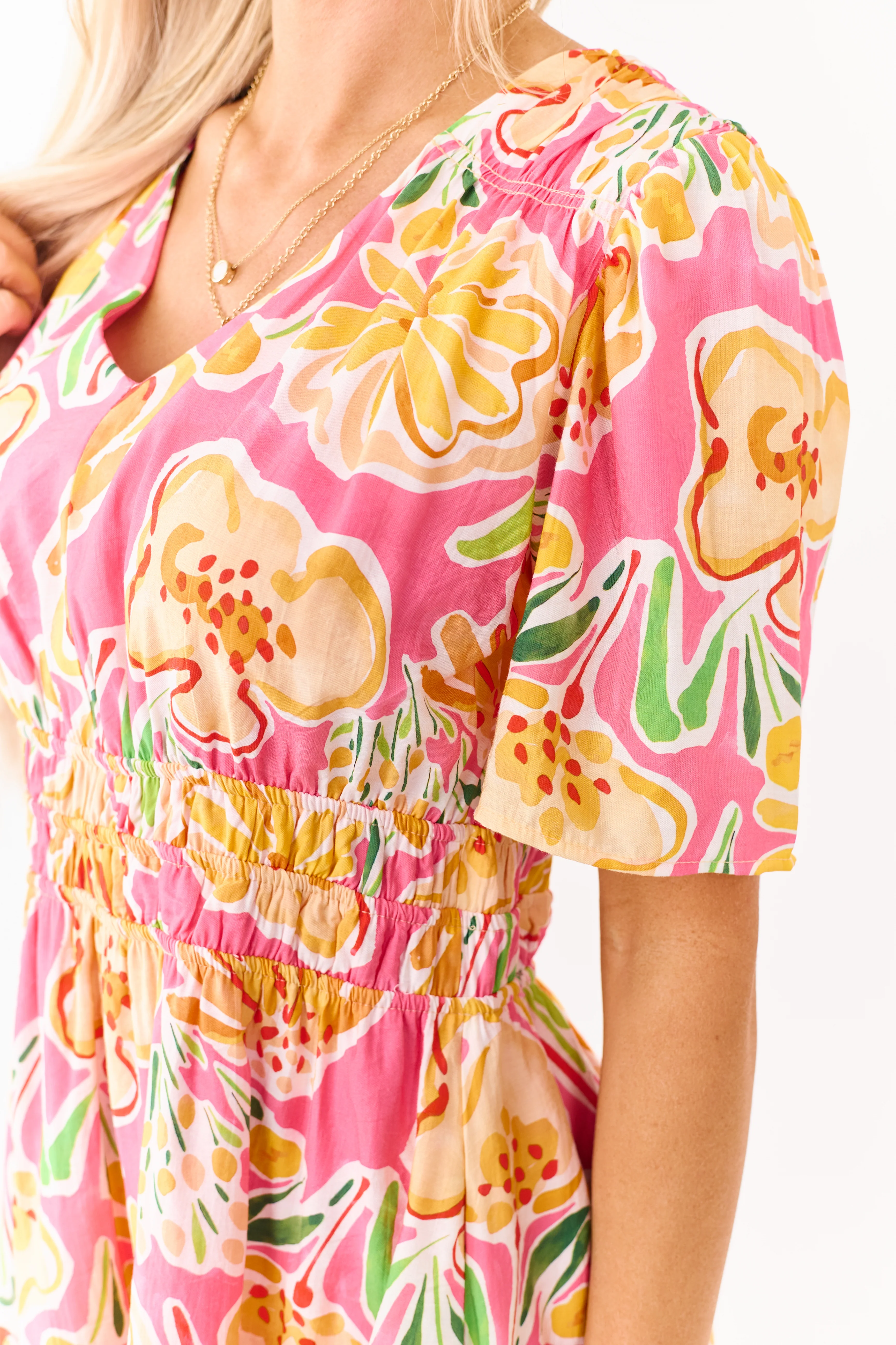 She+Sky Fuchsia Floral Print V Neck Mini Dress - Image 6