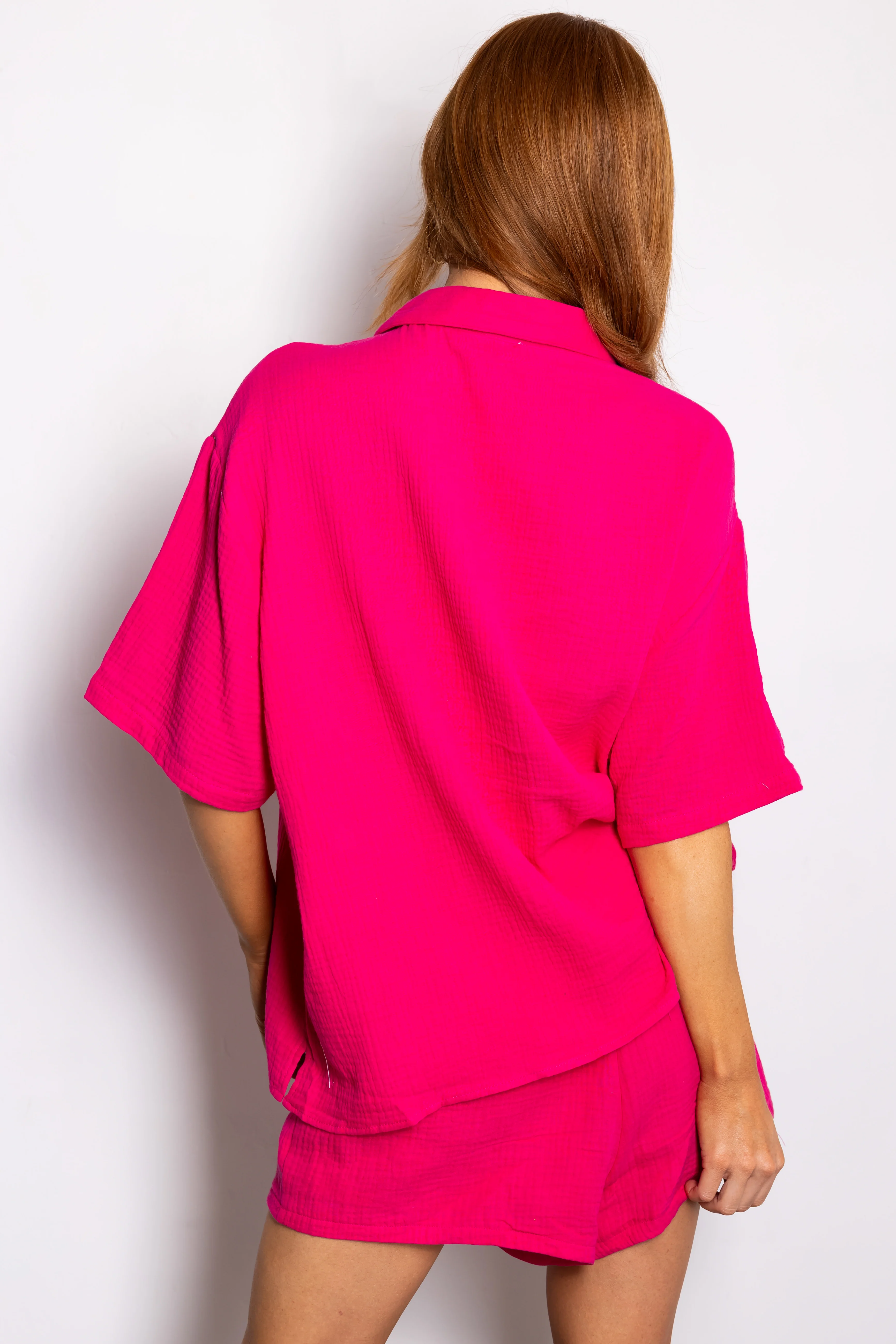 She+Sky Hot Pink Chest Pocket Half Sleeve Shirt - Image 4