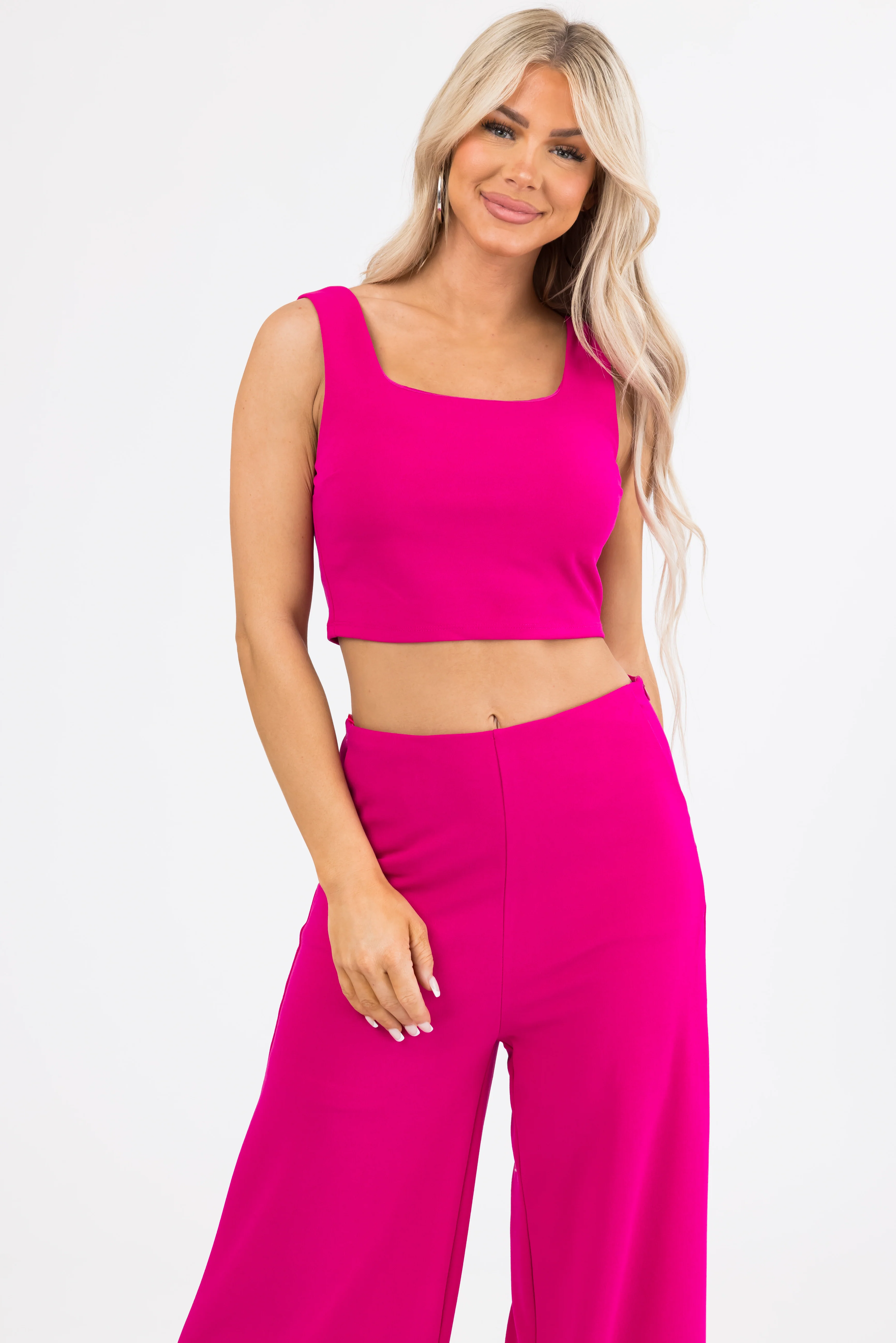 She+Sky Magenta Heavy Knit Square Neck Crop Top - Image 2