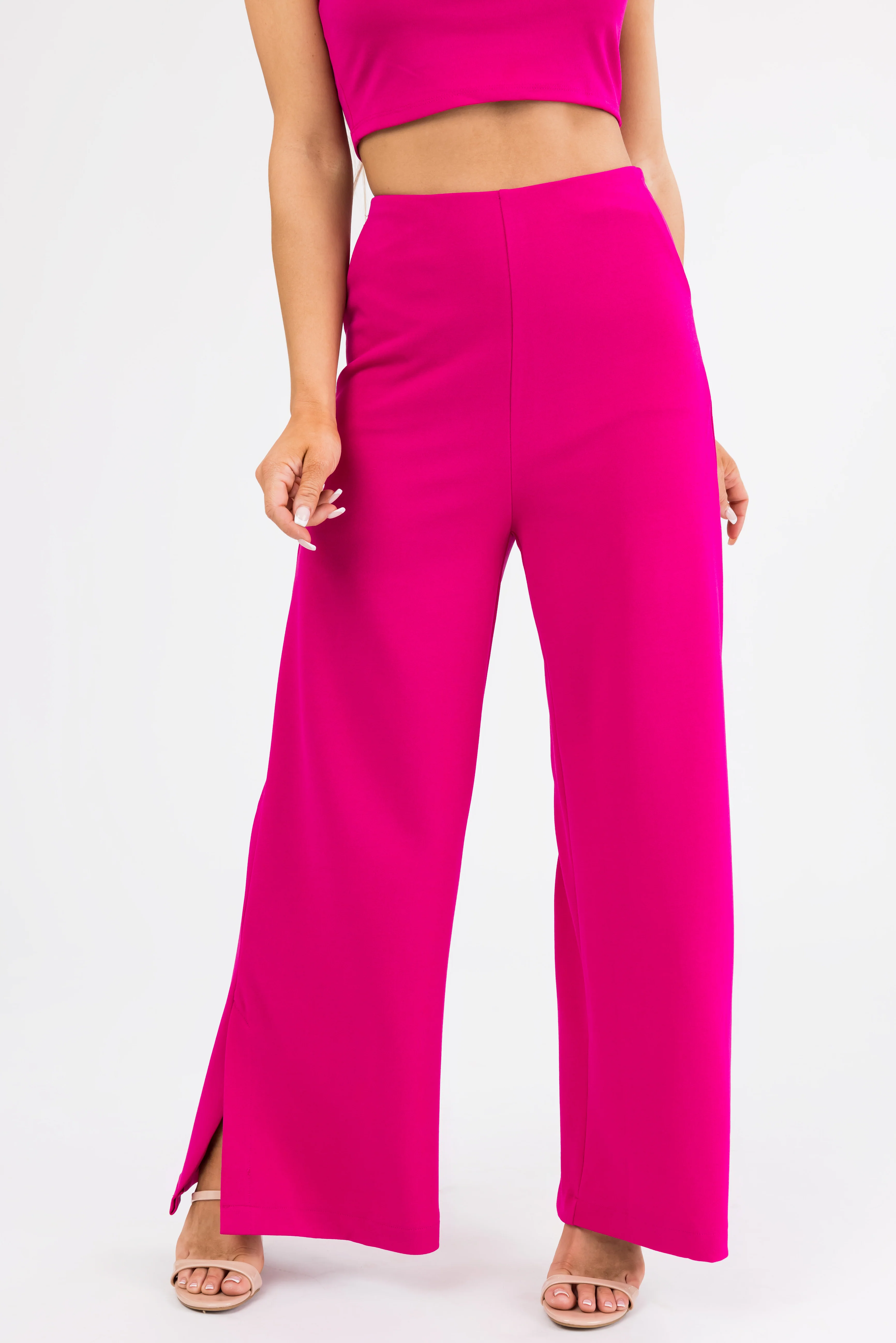 She+Sky Magenta Wide Leg Side Slit Knit Pants - Image 2