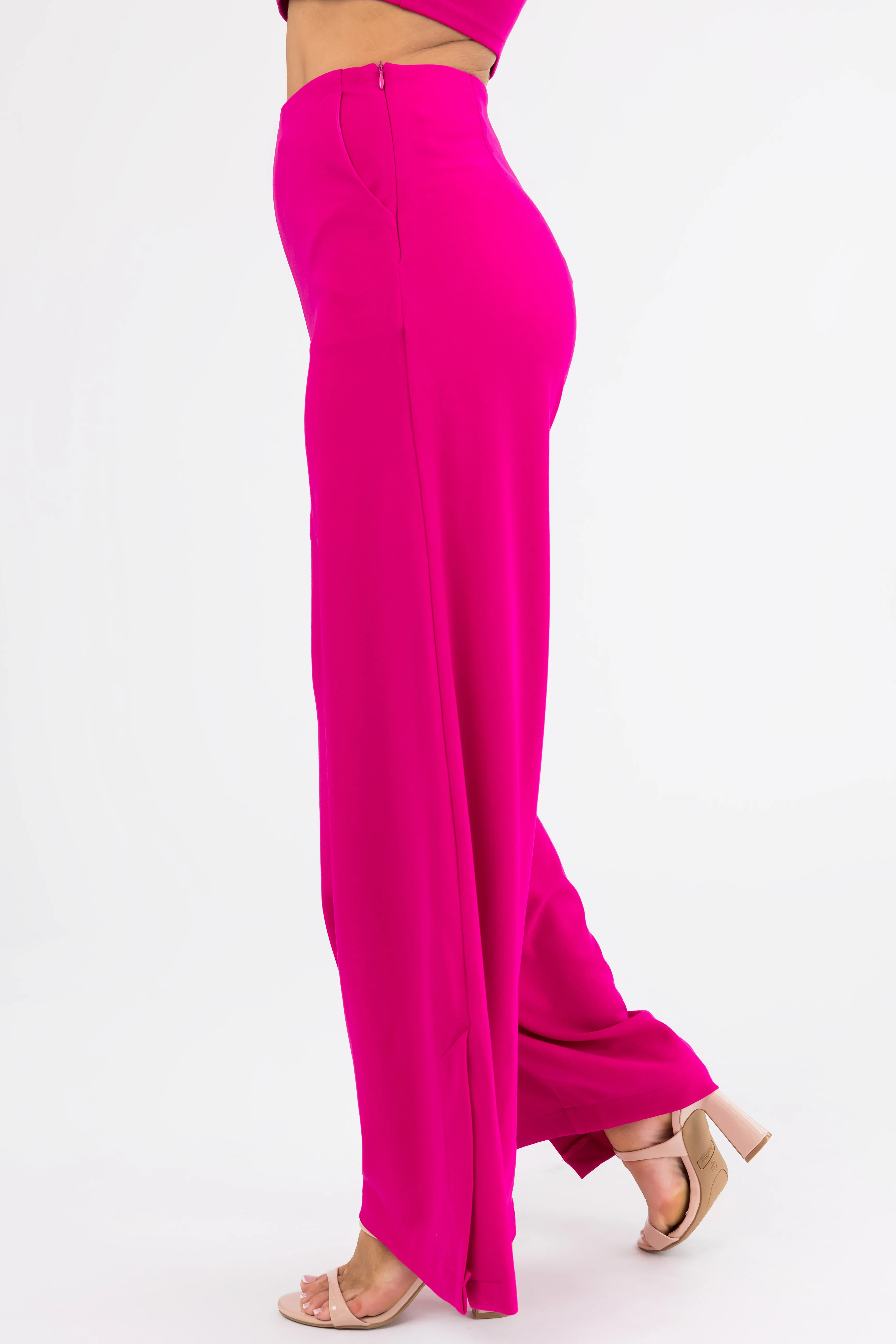 She+Sky Magenta Wide Leg Side Slit Knit Pants - Image 3