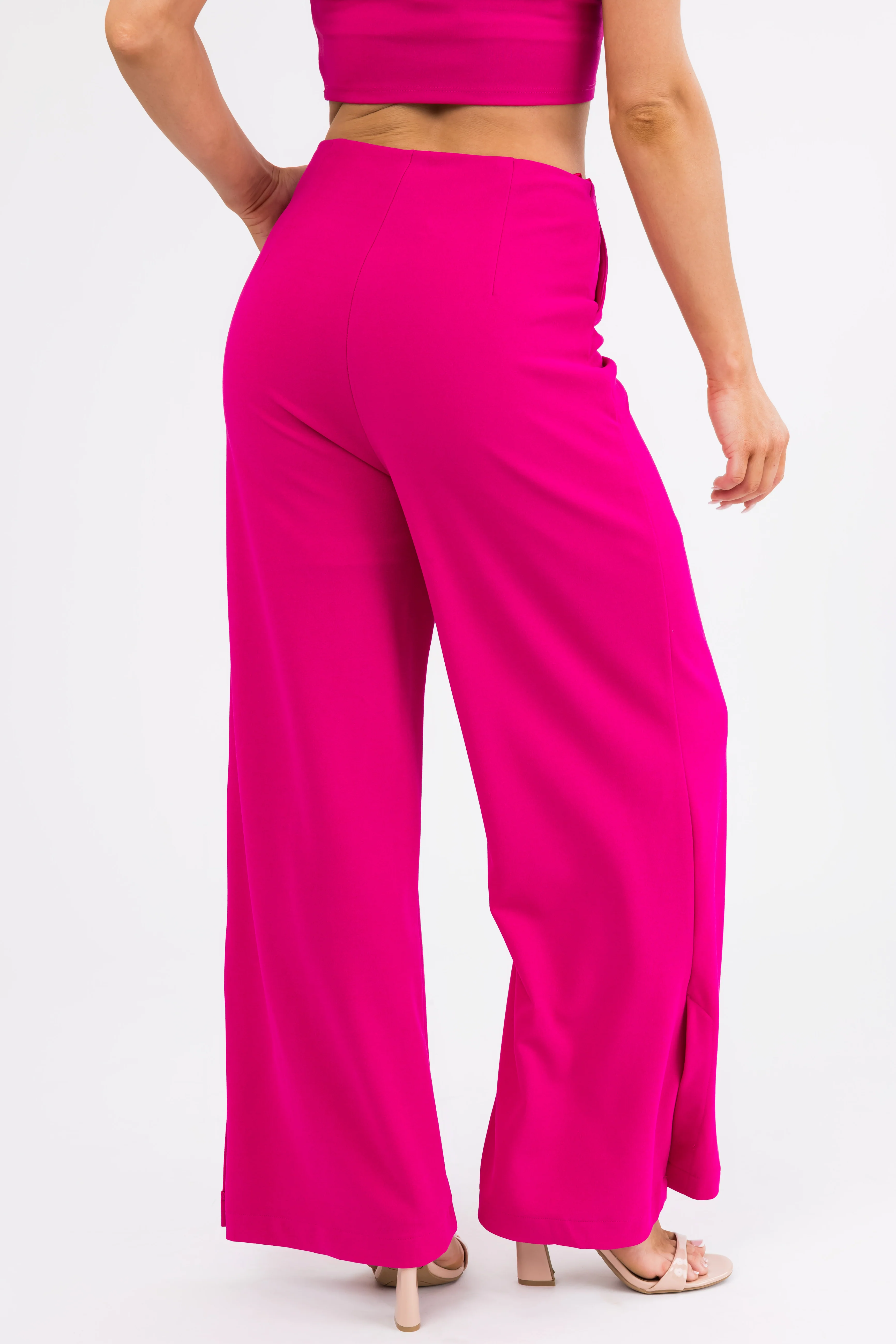 She+Sky Magenta Wide Leg Side Slit Knit Pants - Image 4