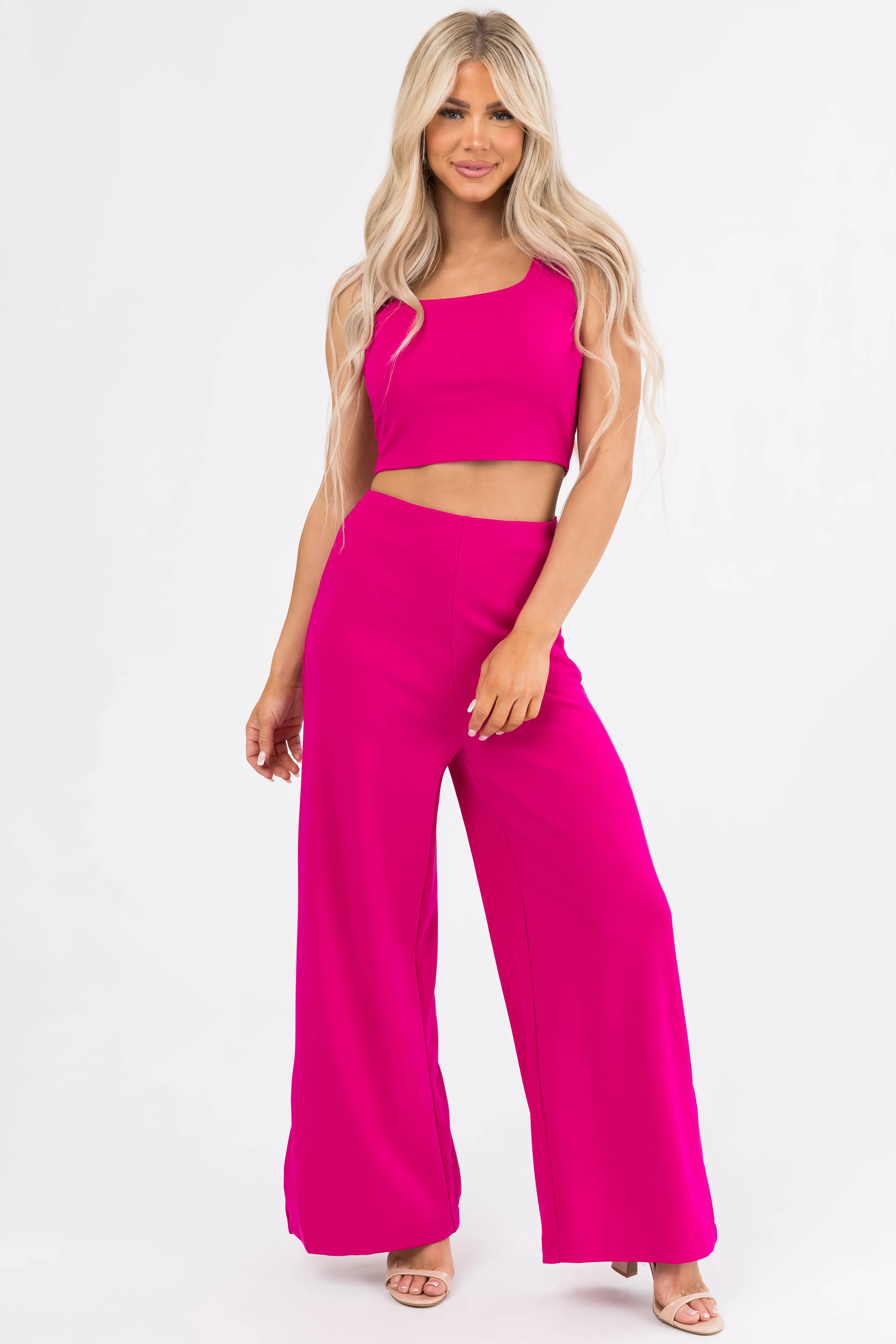 She+Sky Magenta Wide Leg Side Slit Knit Pants - Image 5