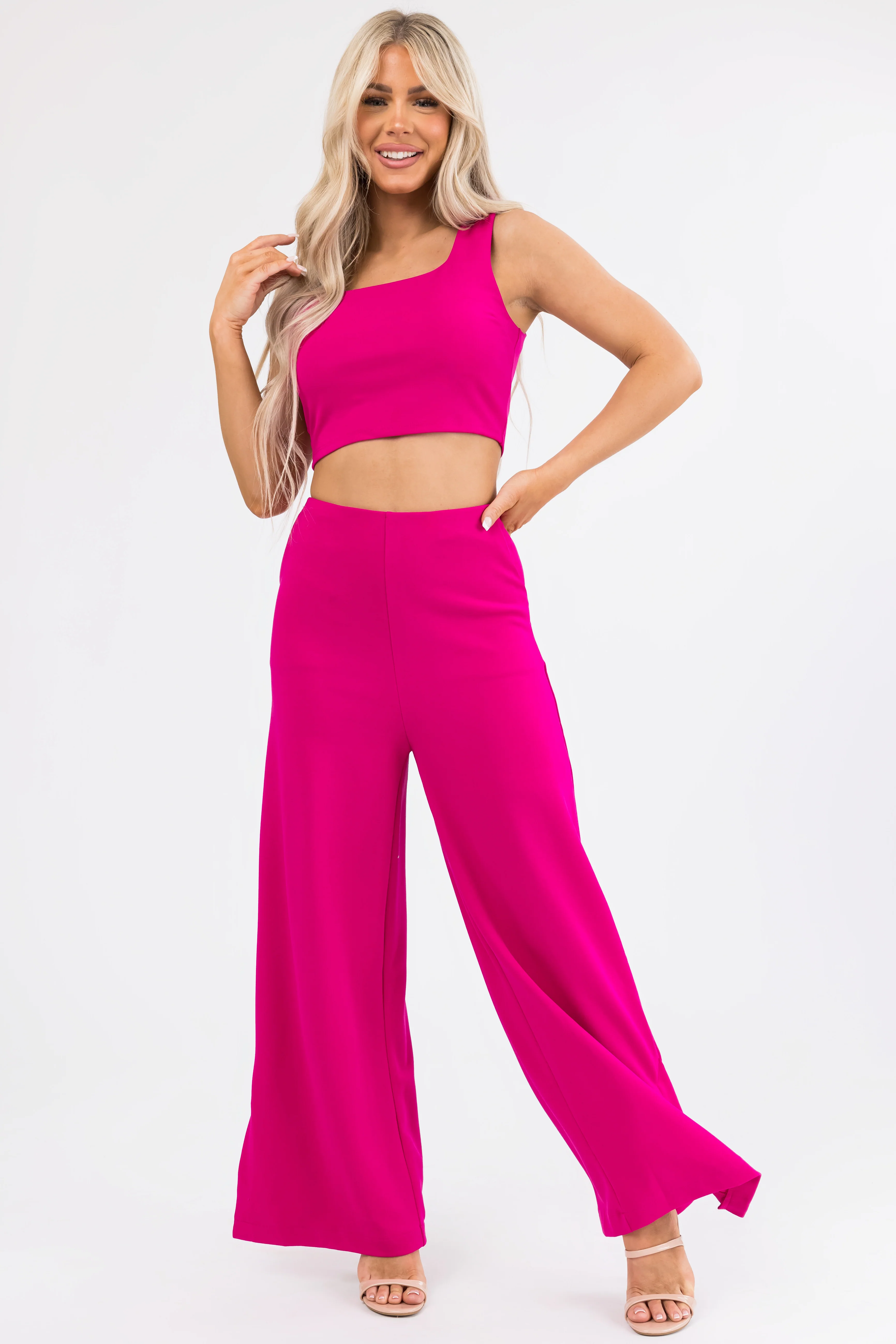 She+Sky Magenta Wide Leg Side Slit Knit Pants - Image 6