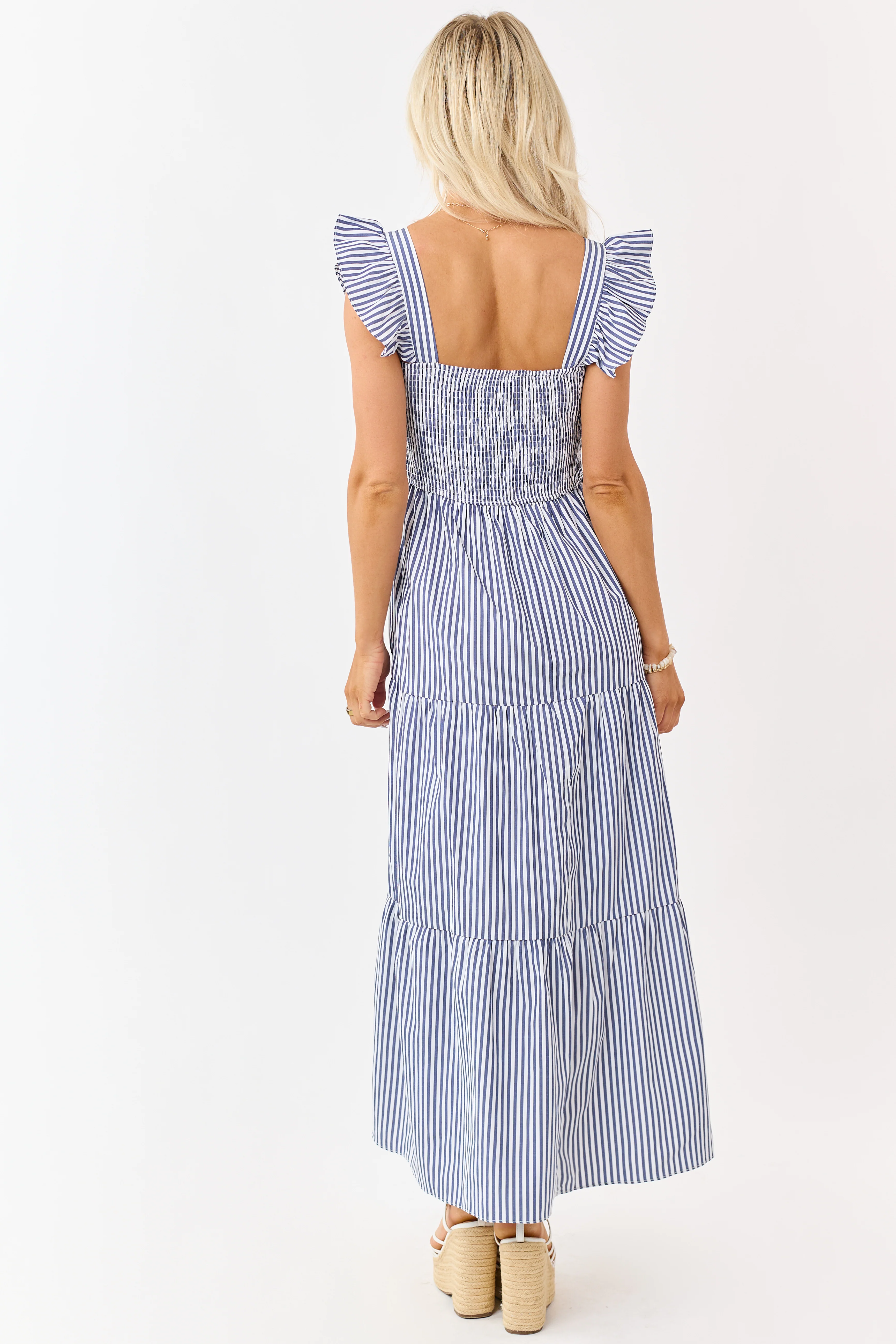 She+Sky Navy Striped Smocked Bodice Maxi Dress - Image 6