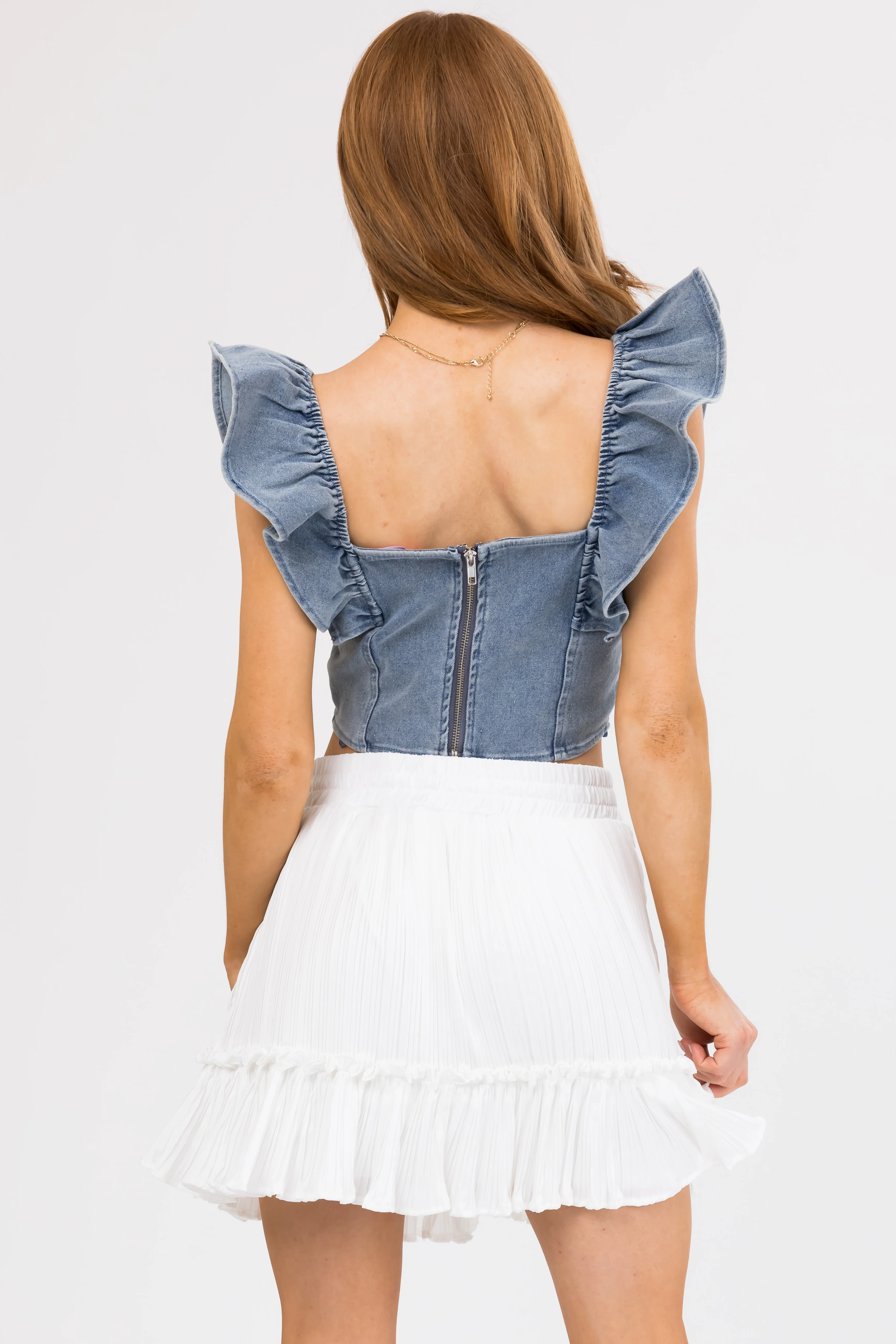 She+Sky Off White Satin Pleated Ruffle Skirt - Image 7