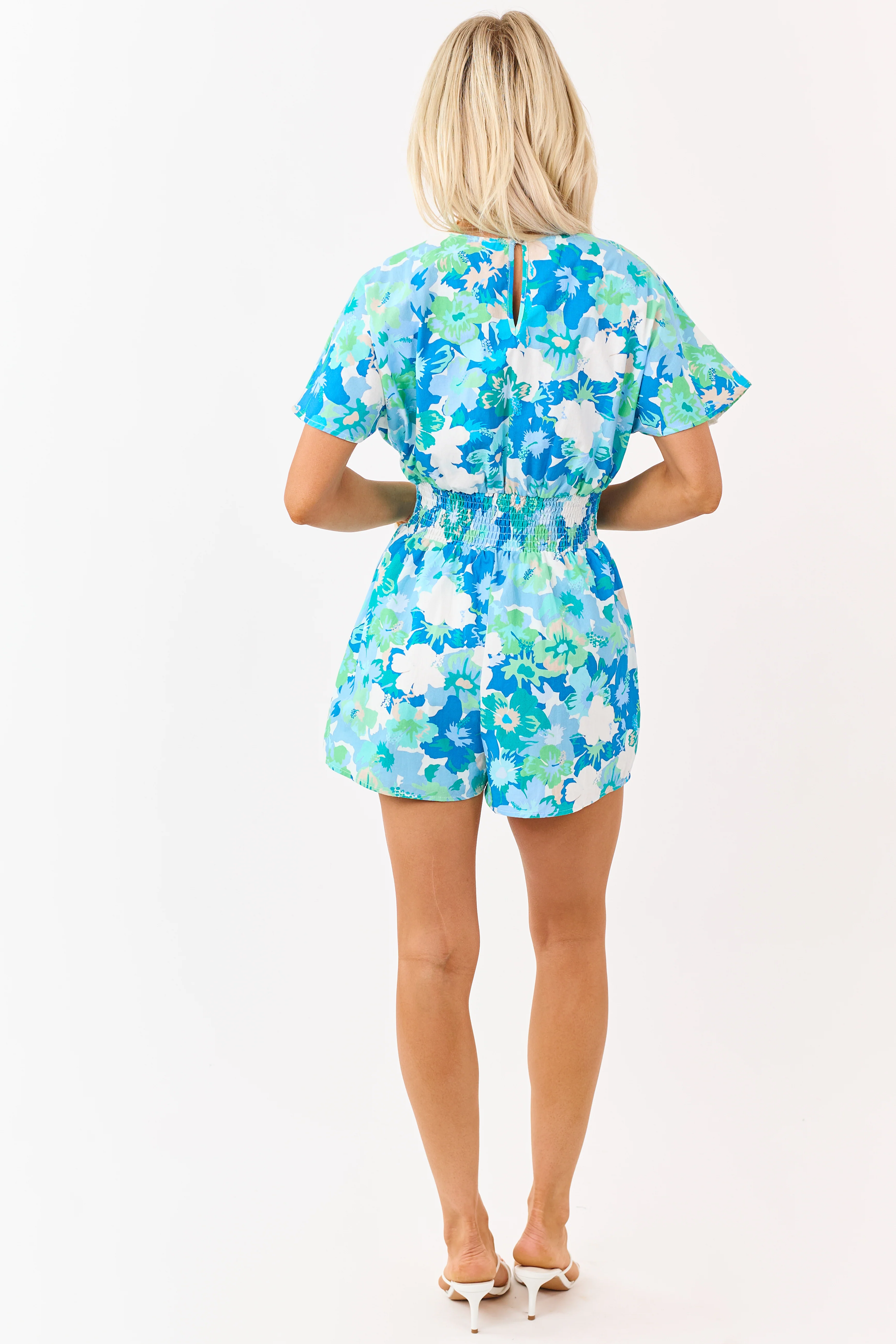 She+Sky Powder Blue Floral Print Cotton Romper - Image 5