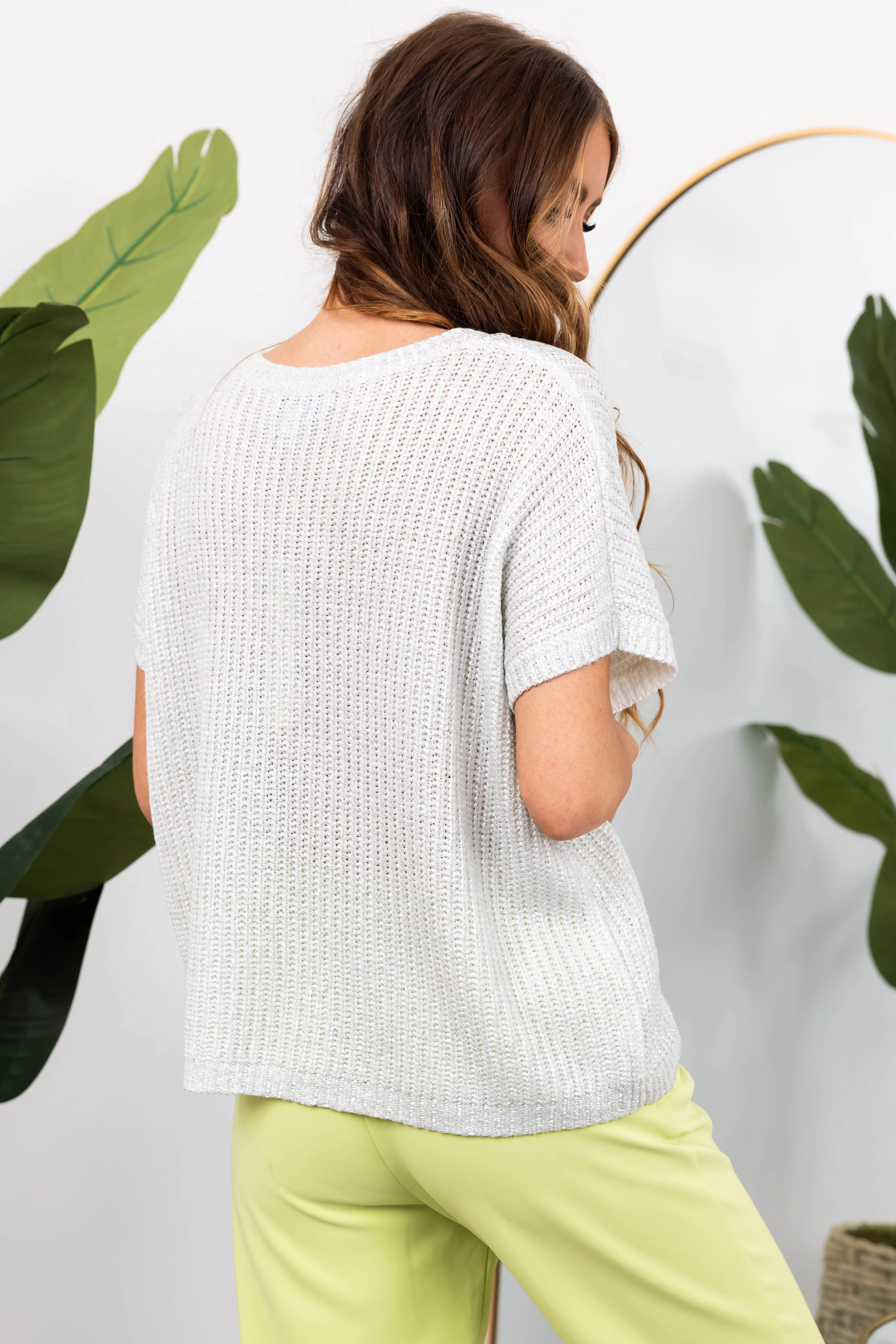 She+Sky Silver Metallic Short Sleeve Knit Top - Image 7