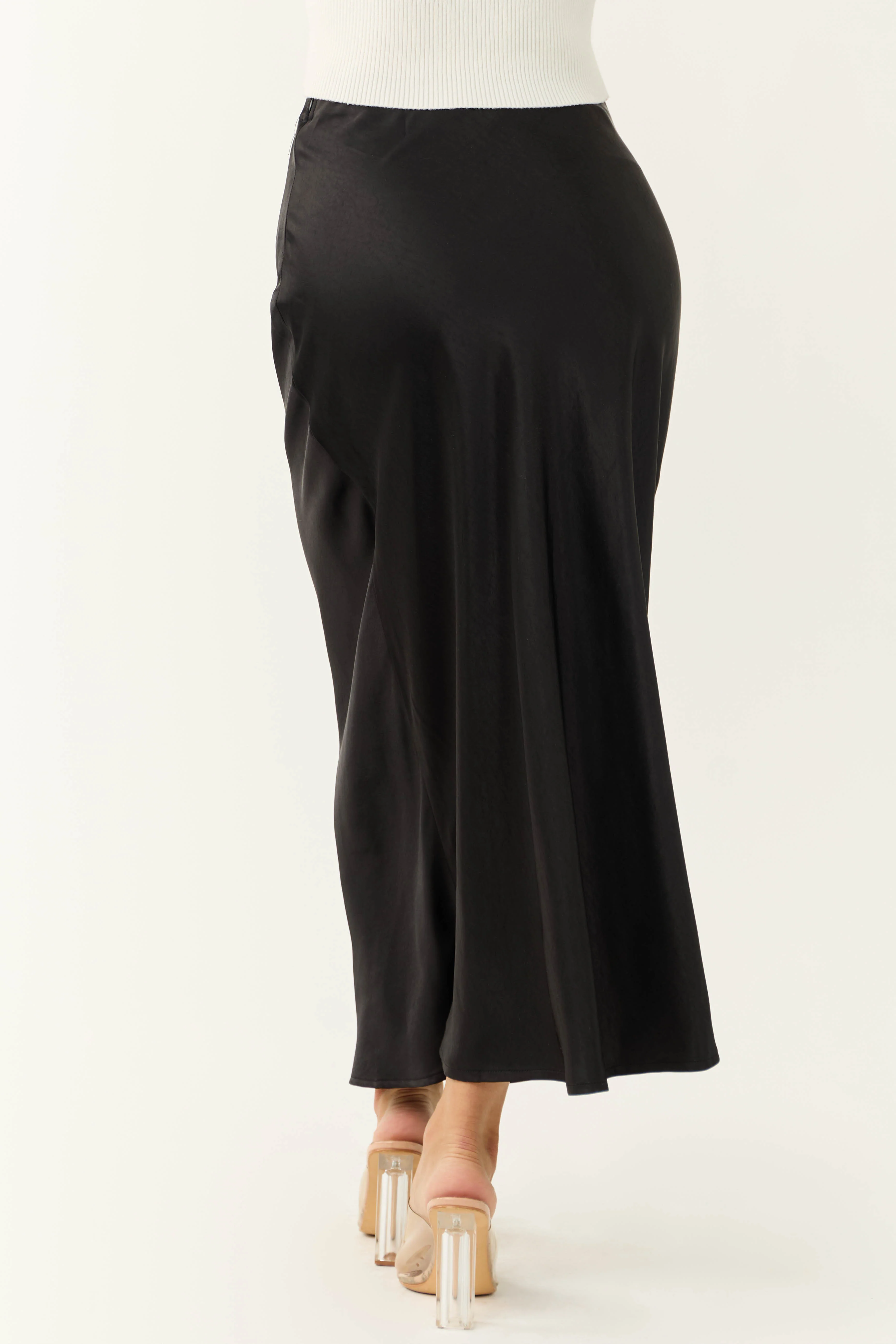 Shiny Black Satin Maxi Skirt - Image 3