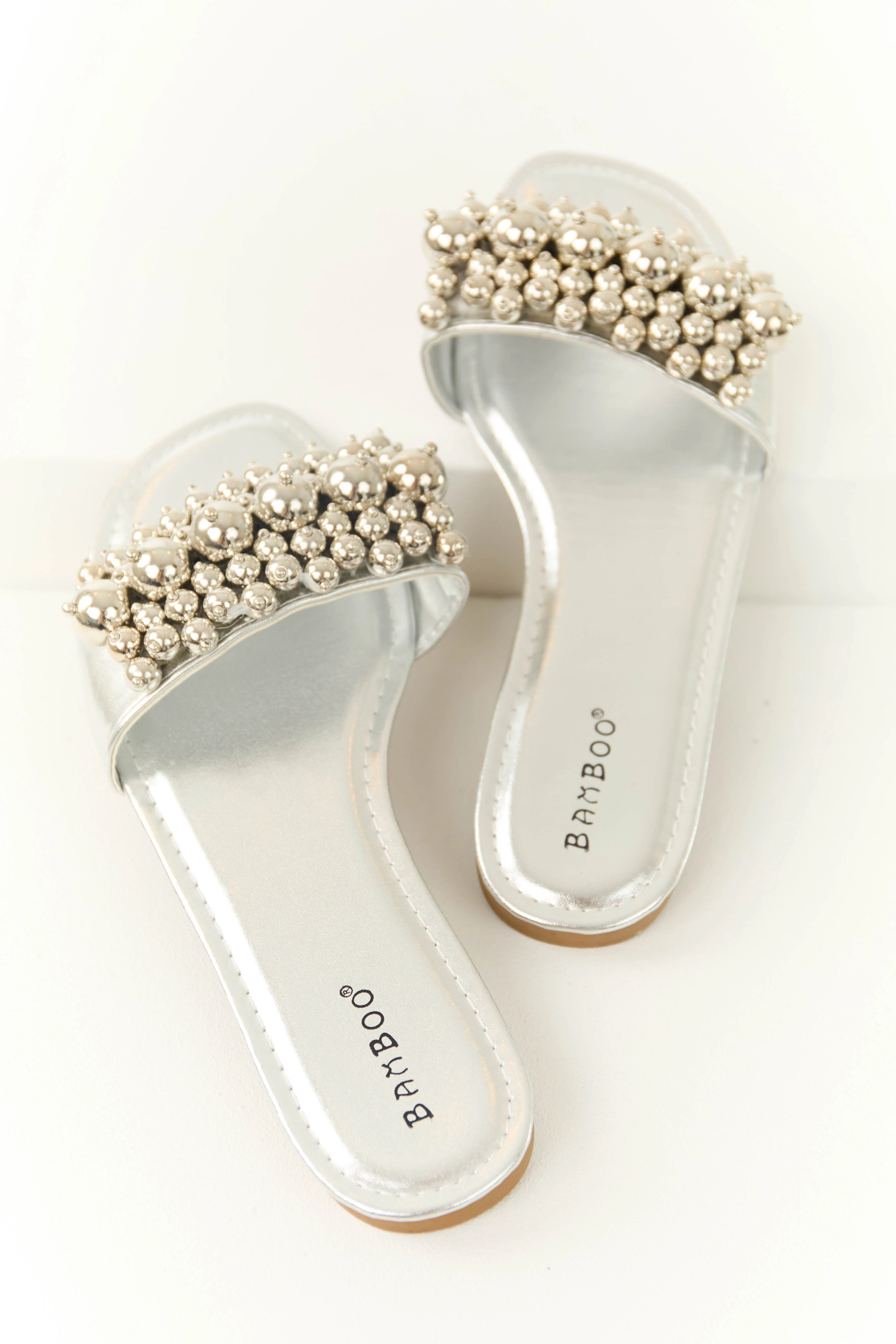 Silver Beaded Slide On Sandal - Image 3