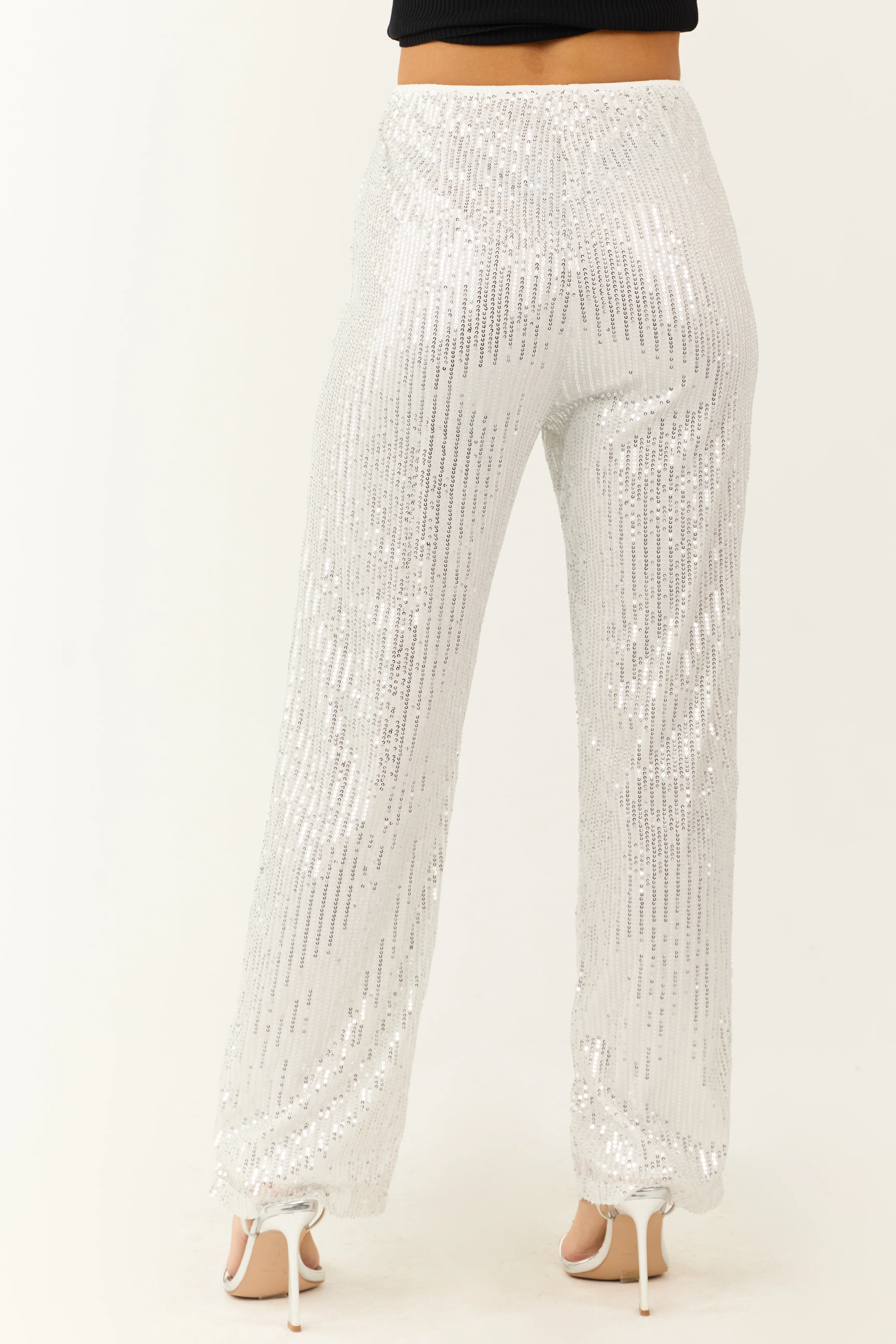 Silver Sequined High Waist Wide Leg Pants - Image 4