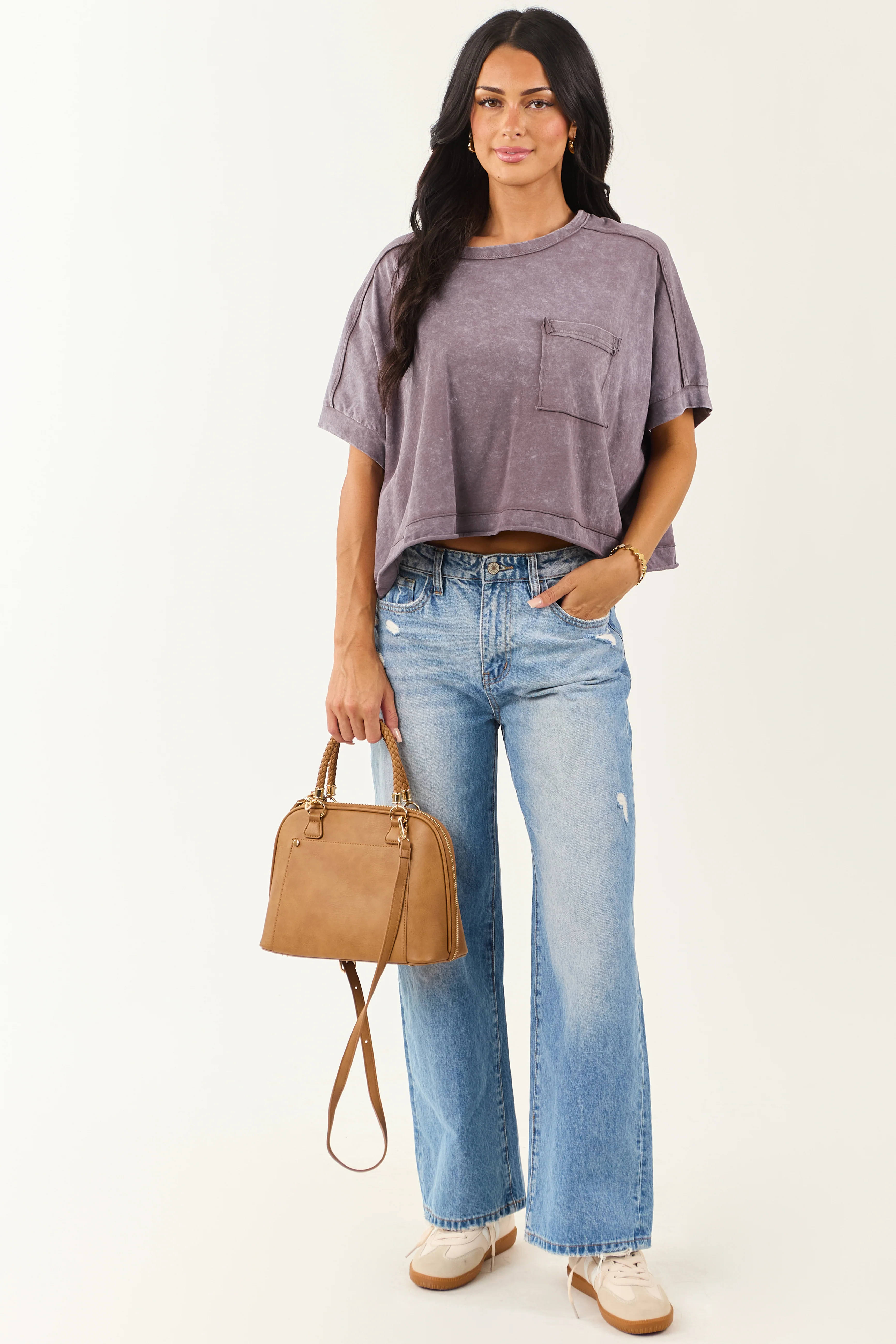 Slate Mineral Wash Semi Cropped Boxy Cotton Tee - Image 4