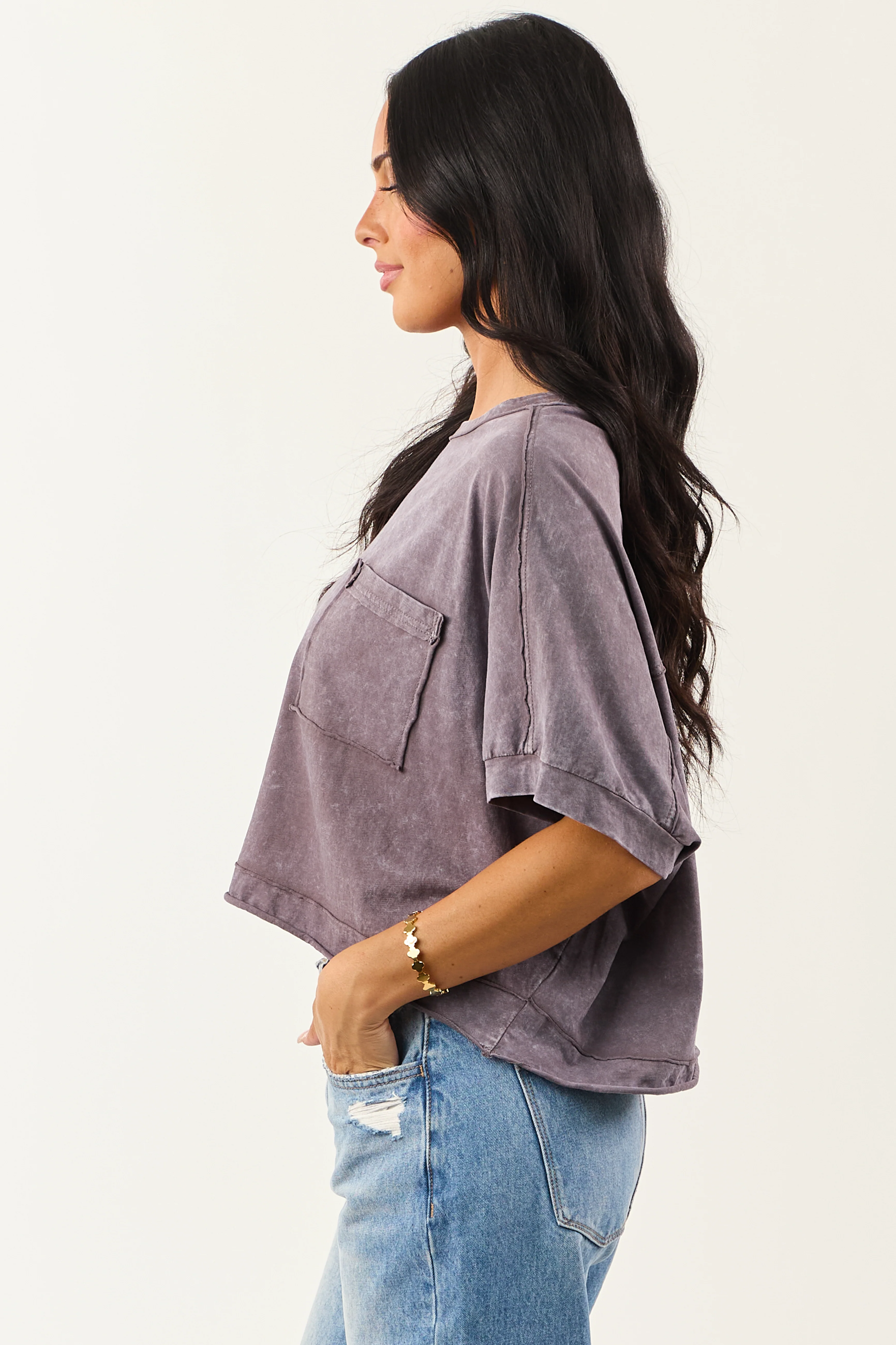Slate Mineral Wash Semi Cropped Boxy Cotton Tee - Image 5