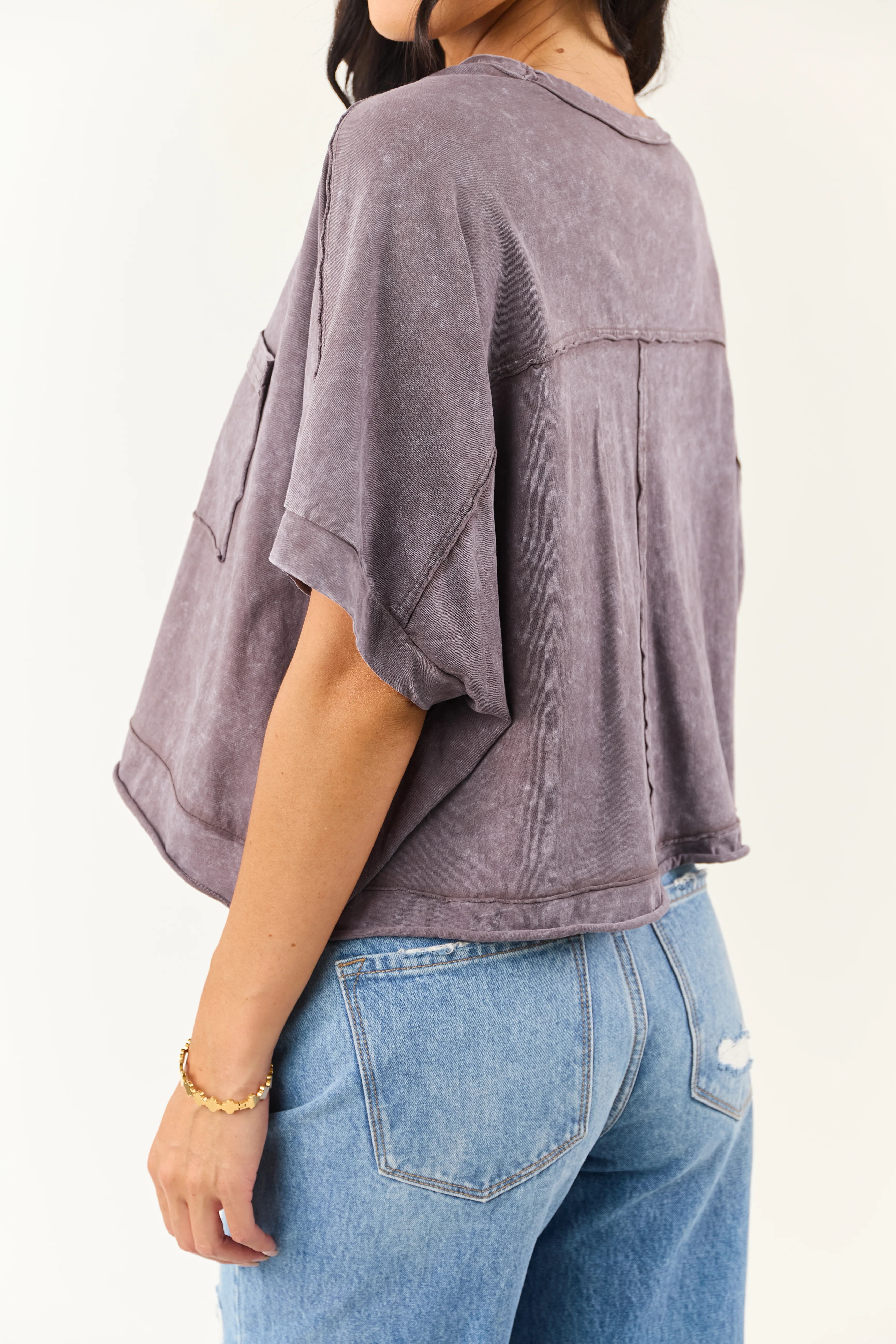 Slate Mineral Wash Semi Cropped Boxy Cotton Tee - Image 7