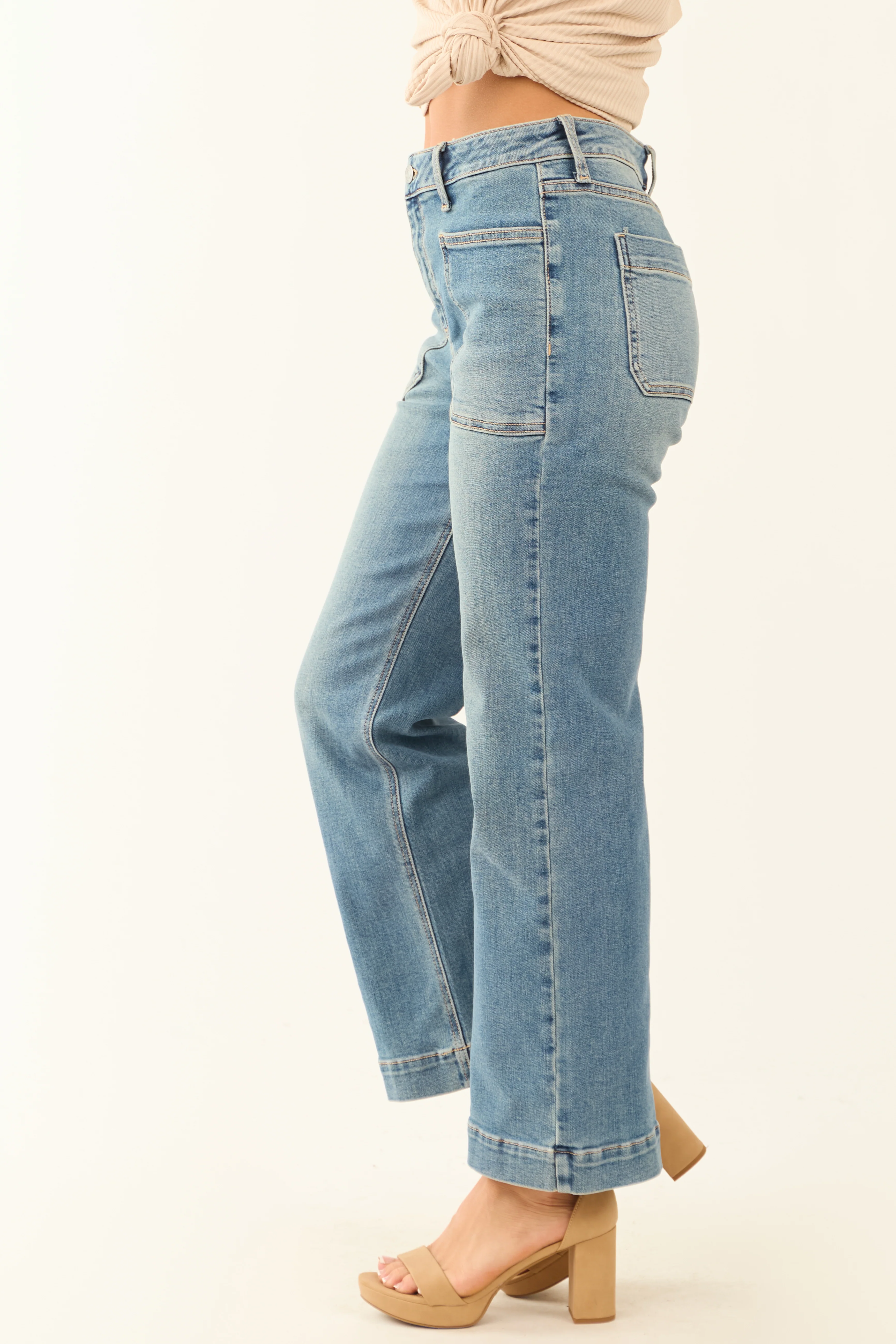 Sneak Peak Vintage Wash Wide Leg Stretchy Jeans - Image 3