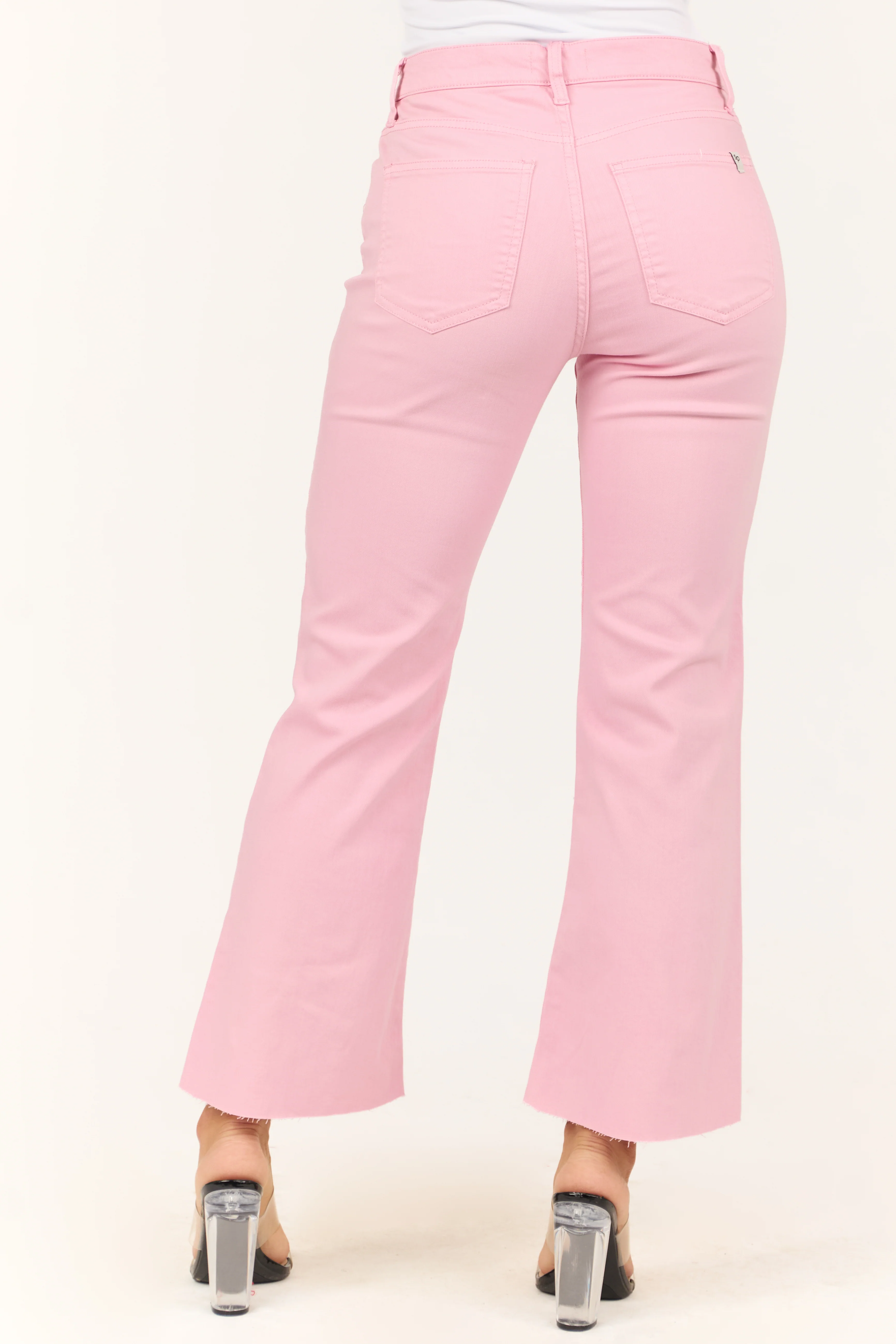 Sneak Peek Baby Pink High Rise Flare Ankle Jeans - Image 4