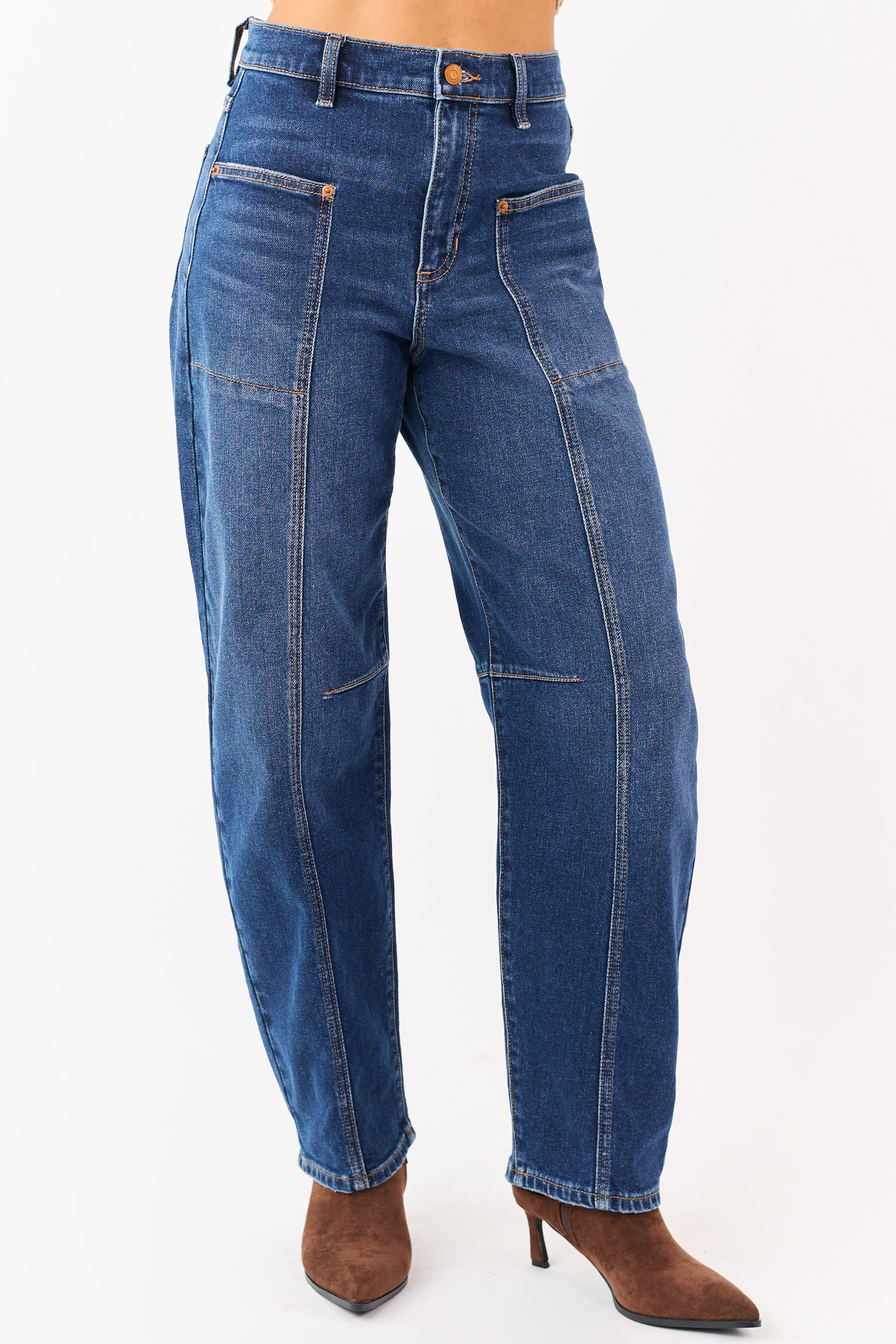 Sneak Peek Dark Wash High Rise Stretchy Barrel Jeans - Image 2