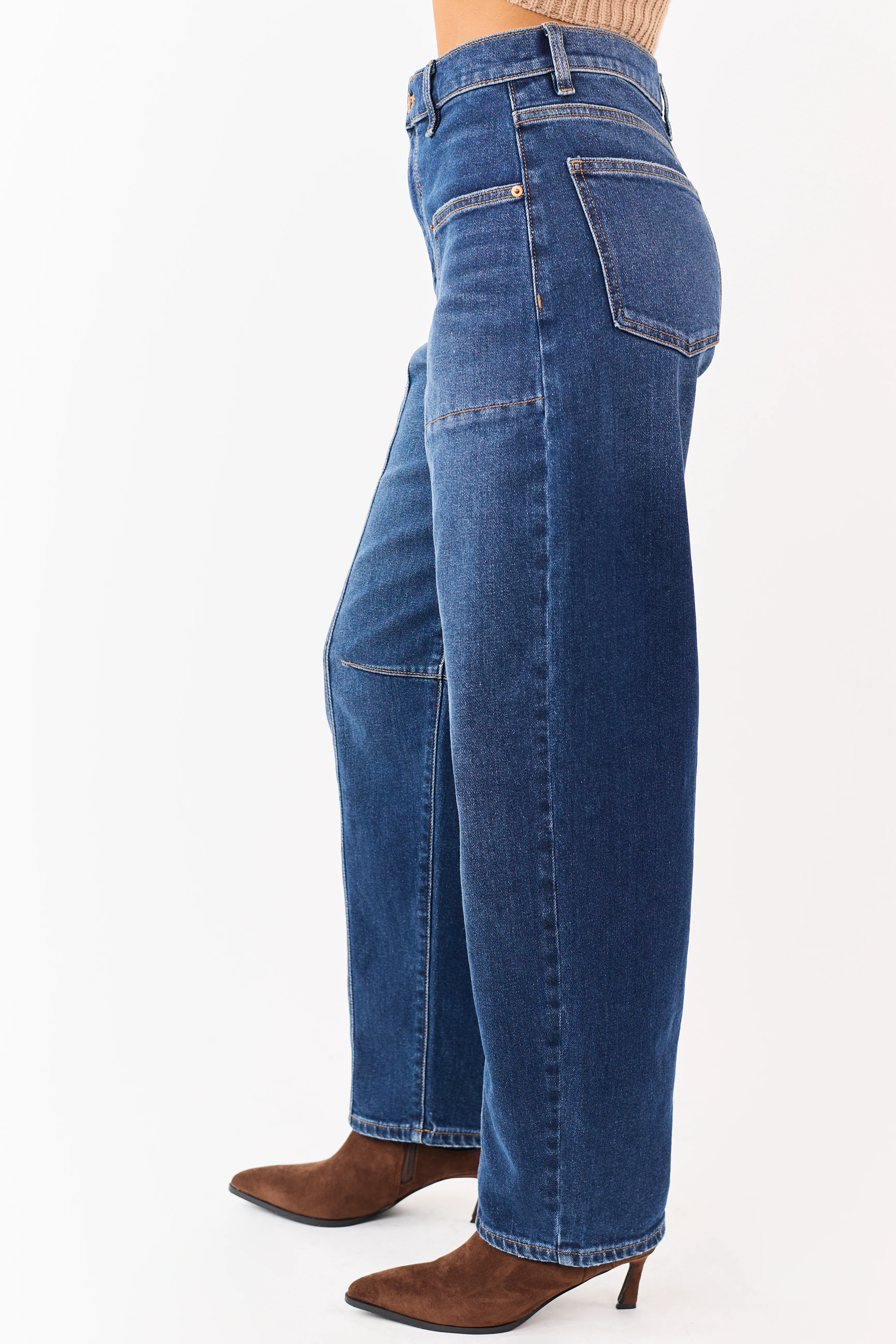 Sneak Peek Dark Wash High Rise Stretchy Barrel Jeans - Image 3
