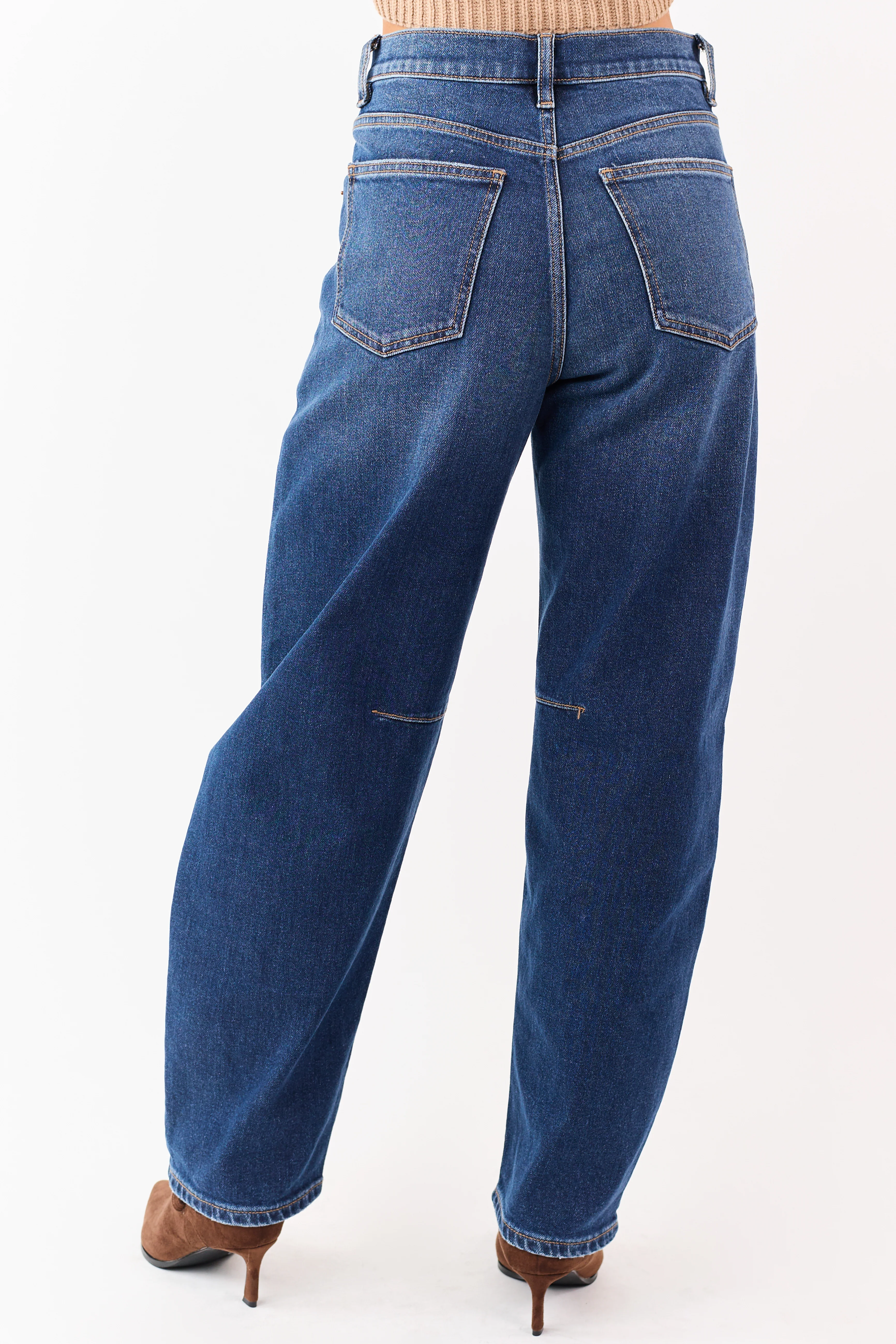 Sneak Peek Dark Wash High Rise Stretchy Barrel Jeans - Image 4