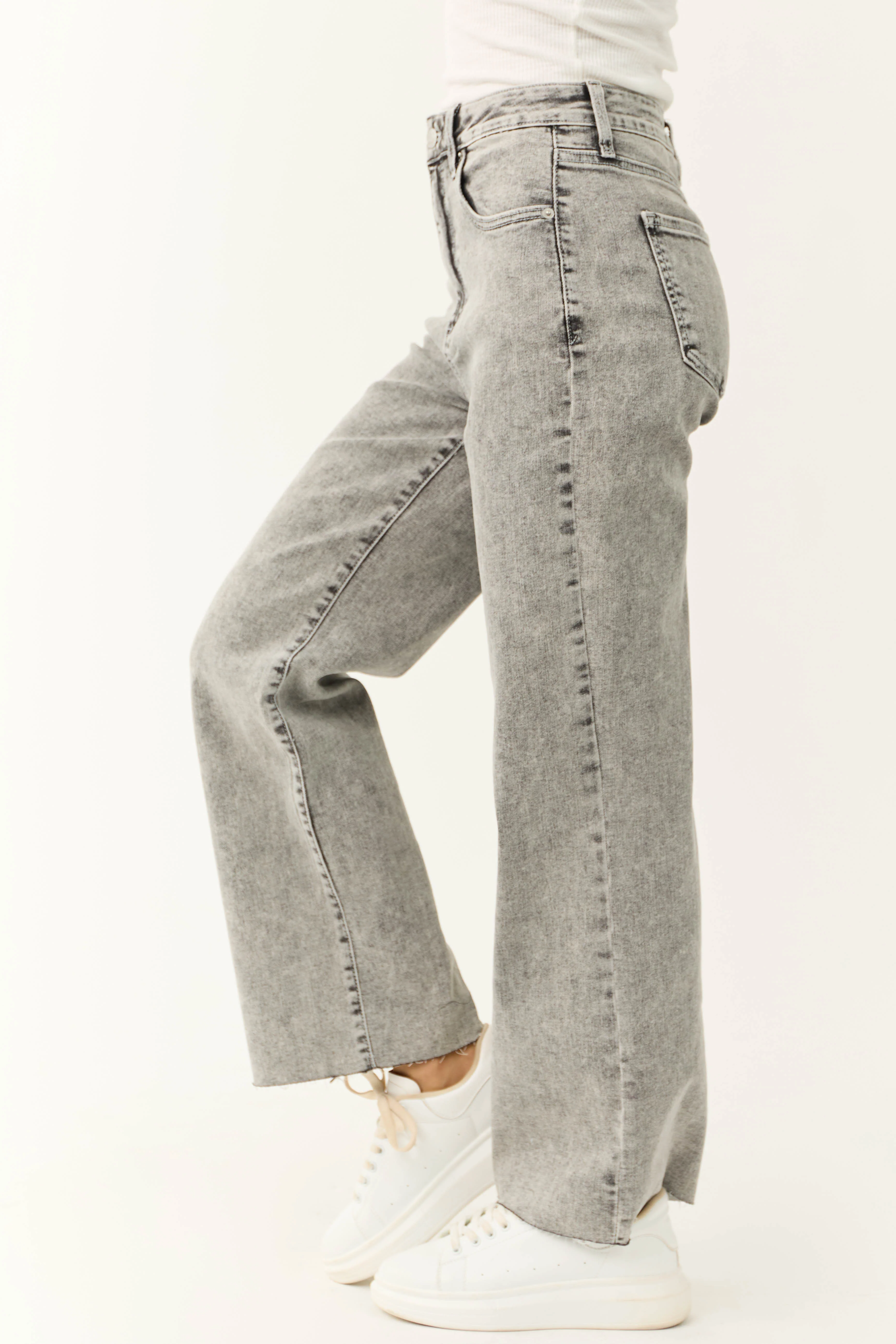 Sneak Peek Light Grey Acid Wash Wide Leg Jeans - Image 3