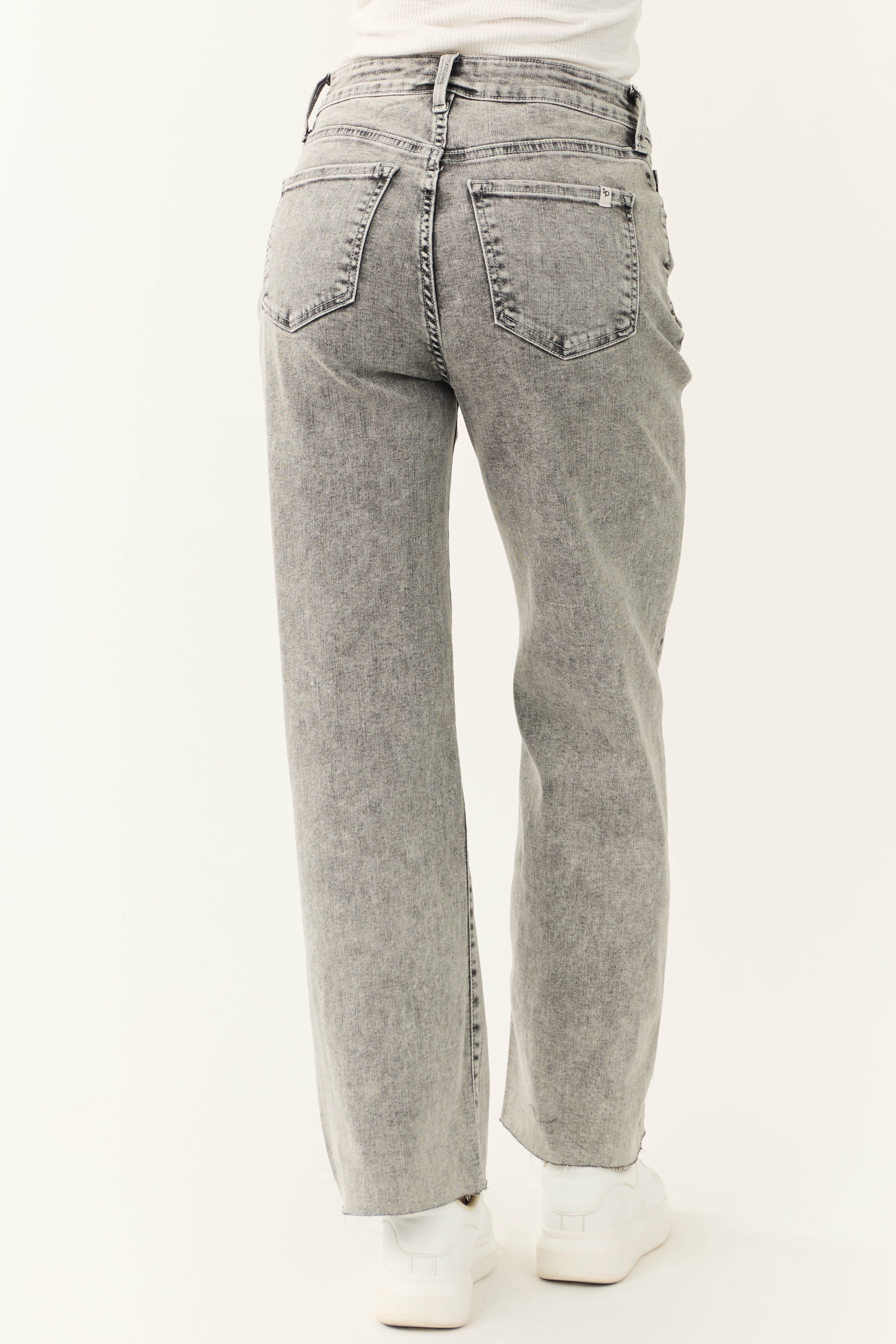Sneak Peek Light Grey Acid Wash Wide Leg Jeans - Image 4