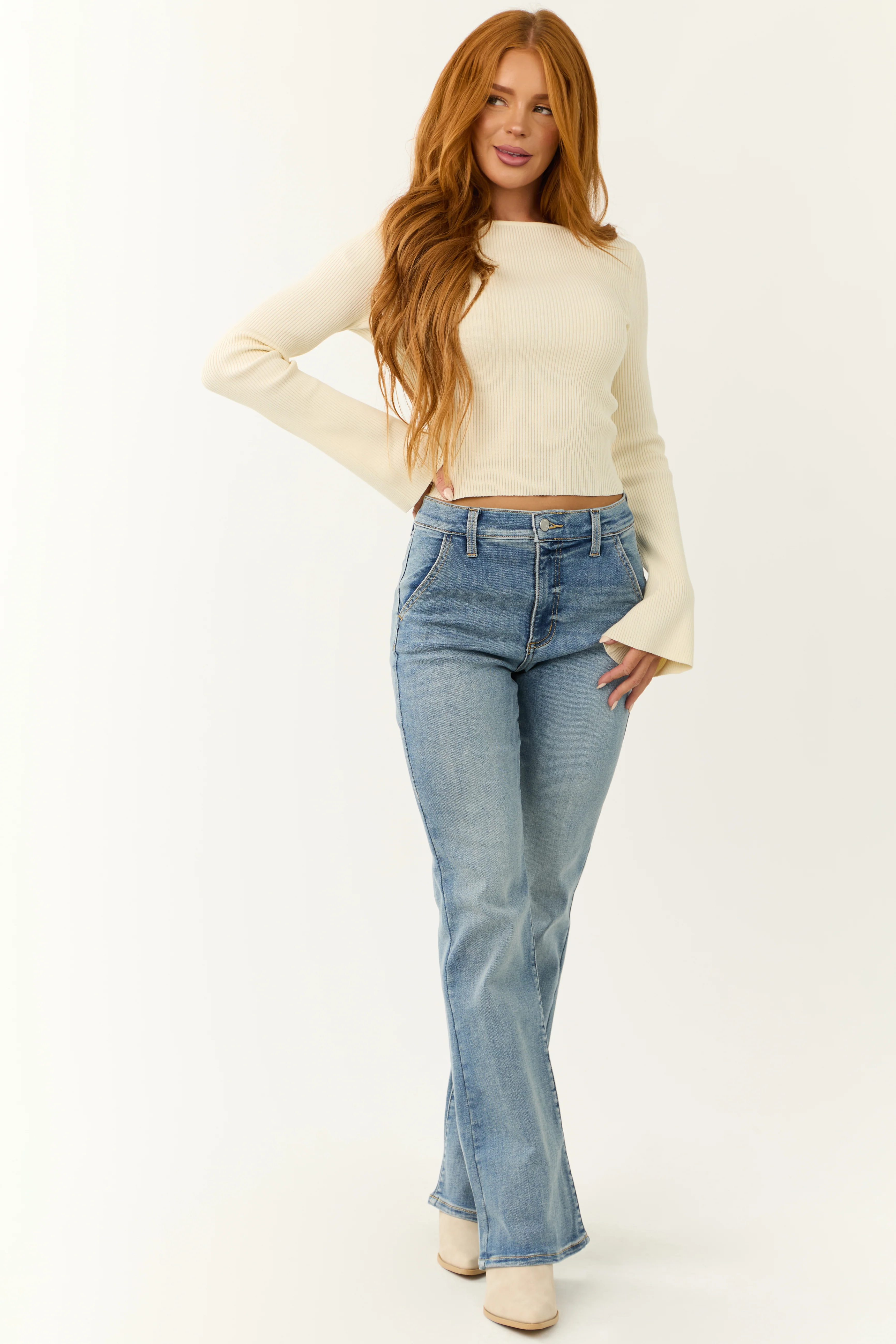 Sneak Peek Medium Wash Bootcut Leg Jeans - Image 7