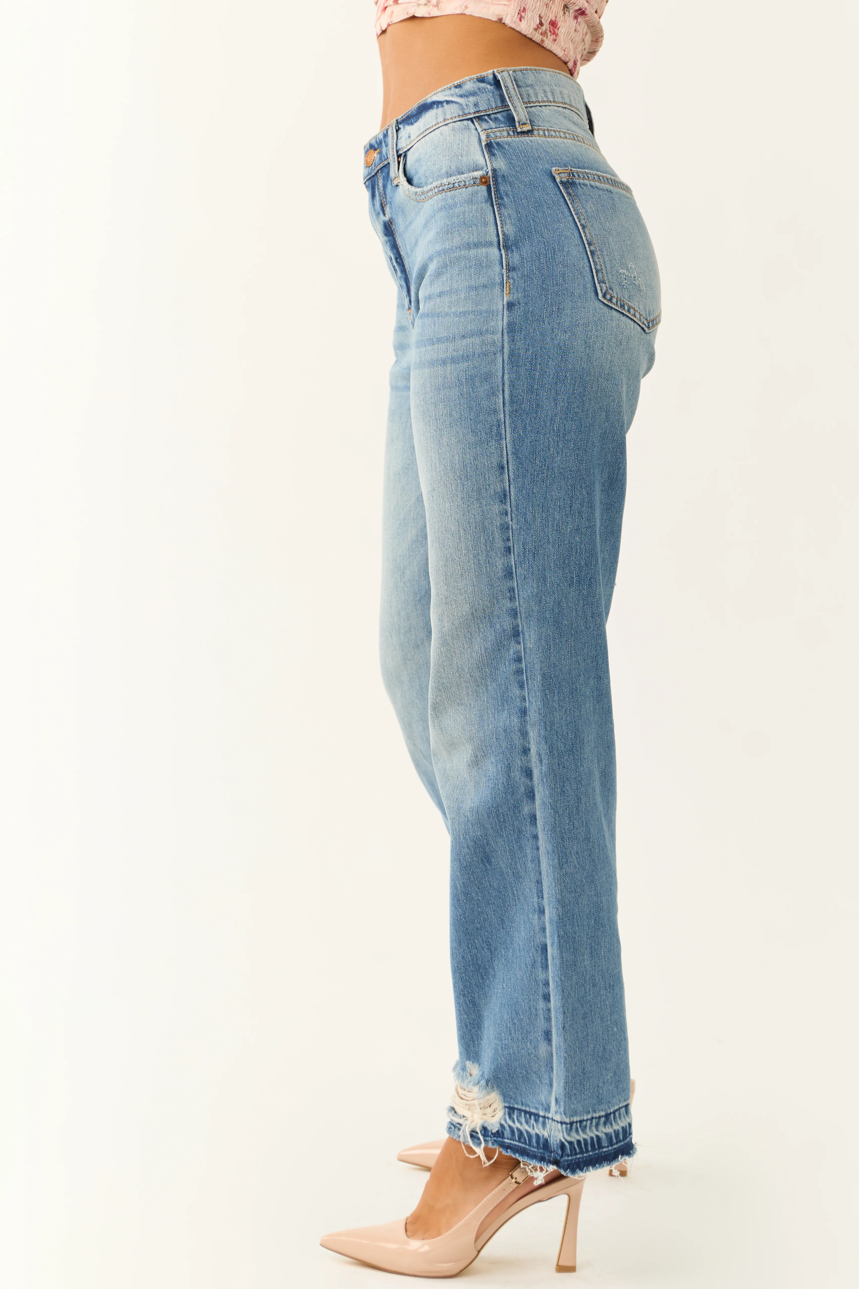 Sneak Peek Medium Wash Distressed Hem Jeans - Image 3