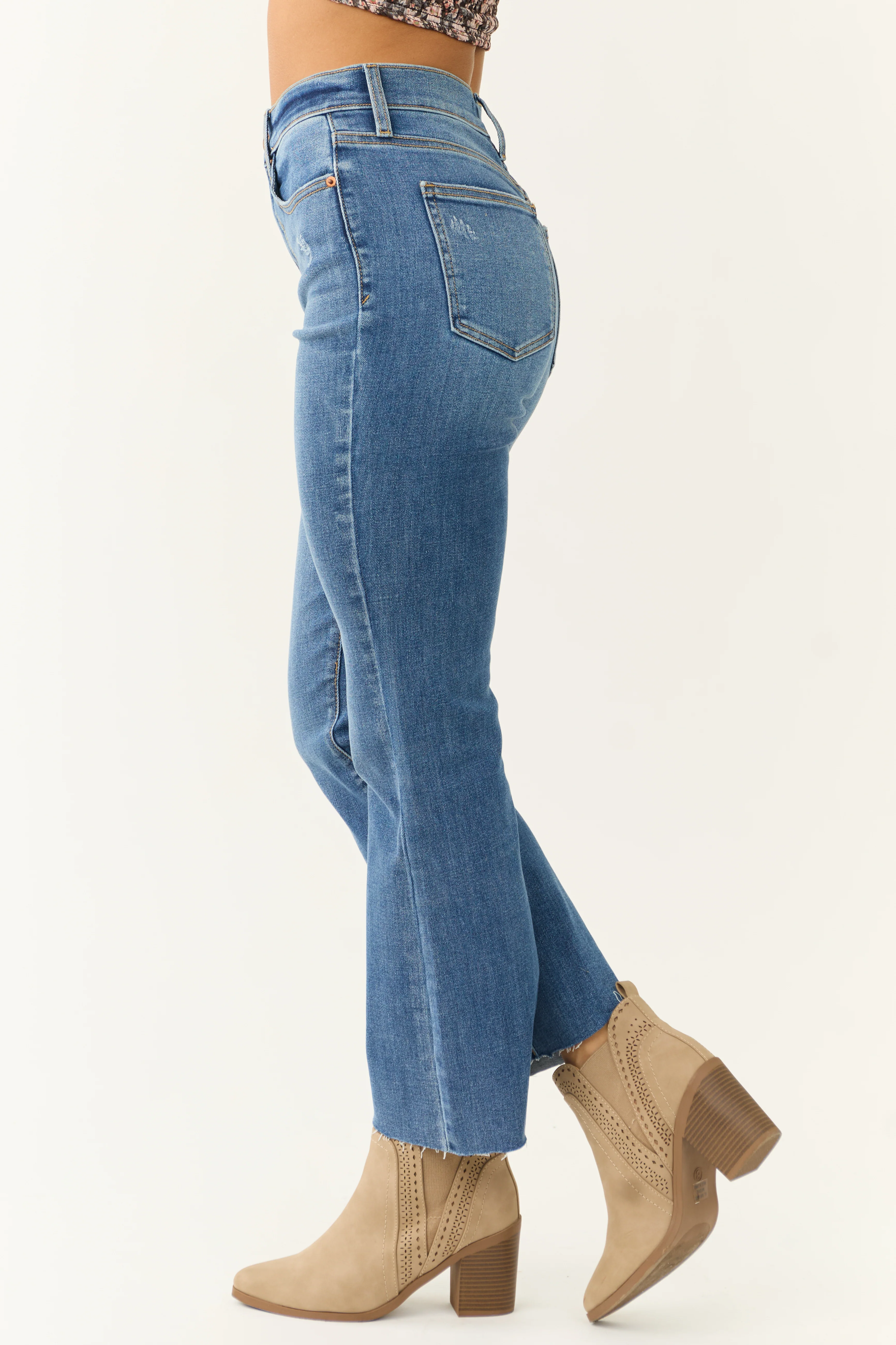 Sneak Peek Medium Wash High Rise Cropped Jeans - Image 3