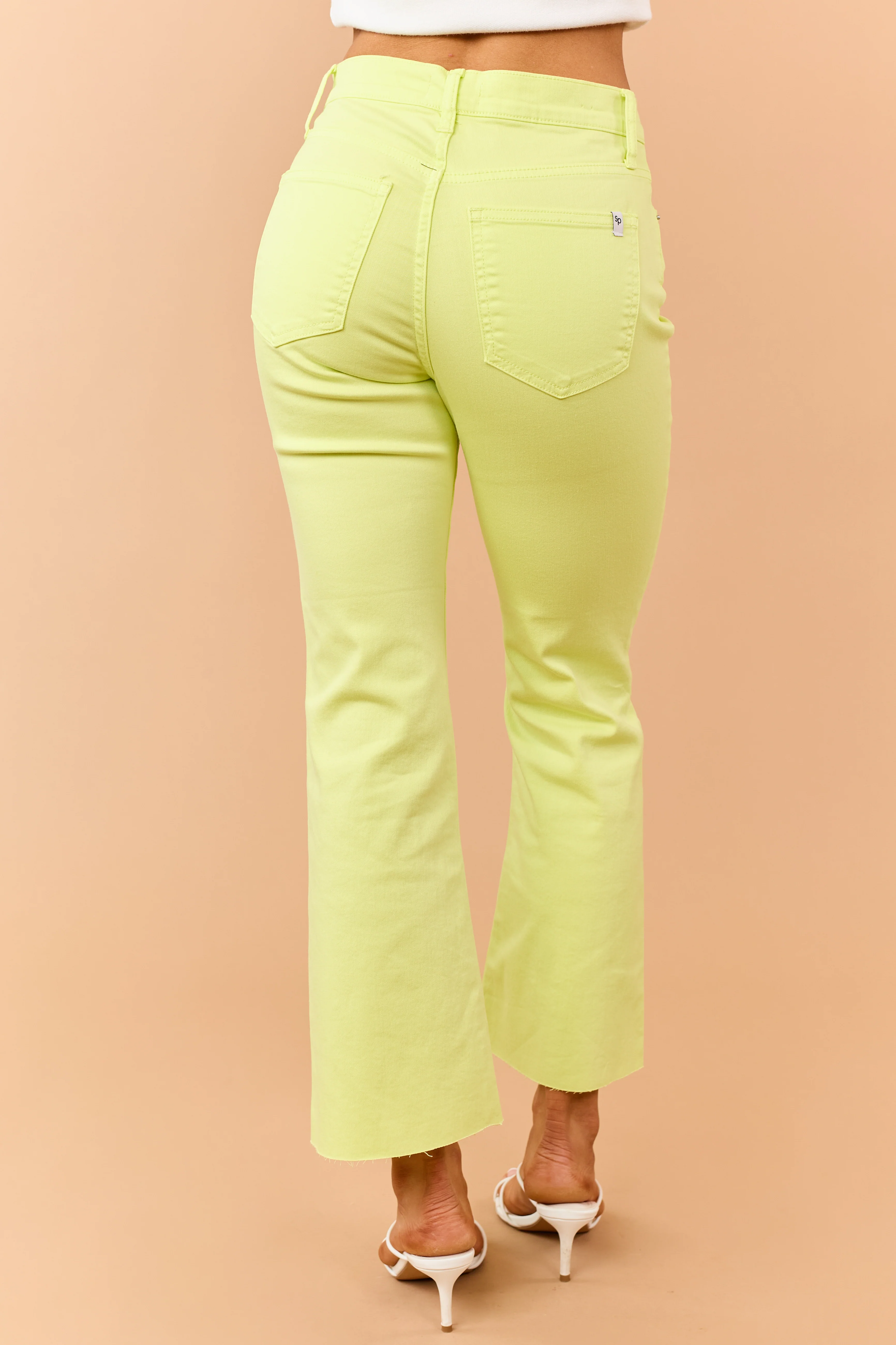 Sneak Peek Neon Lime Stretchy Kick Flare Jeans - Image 4
