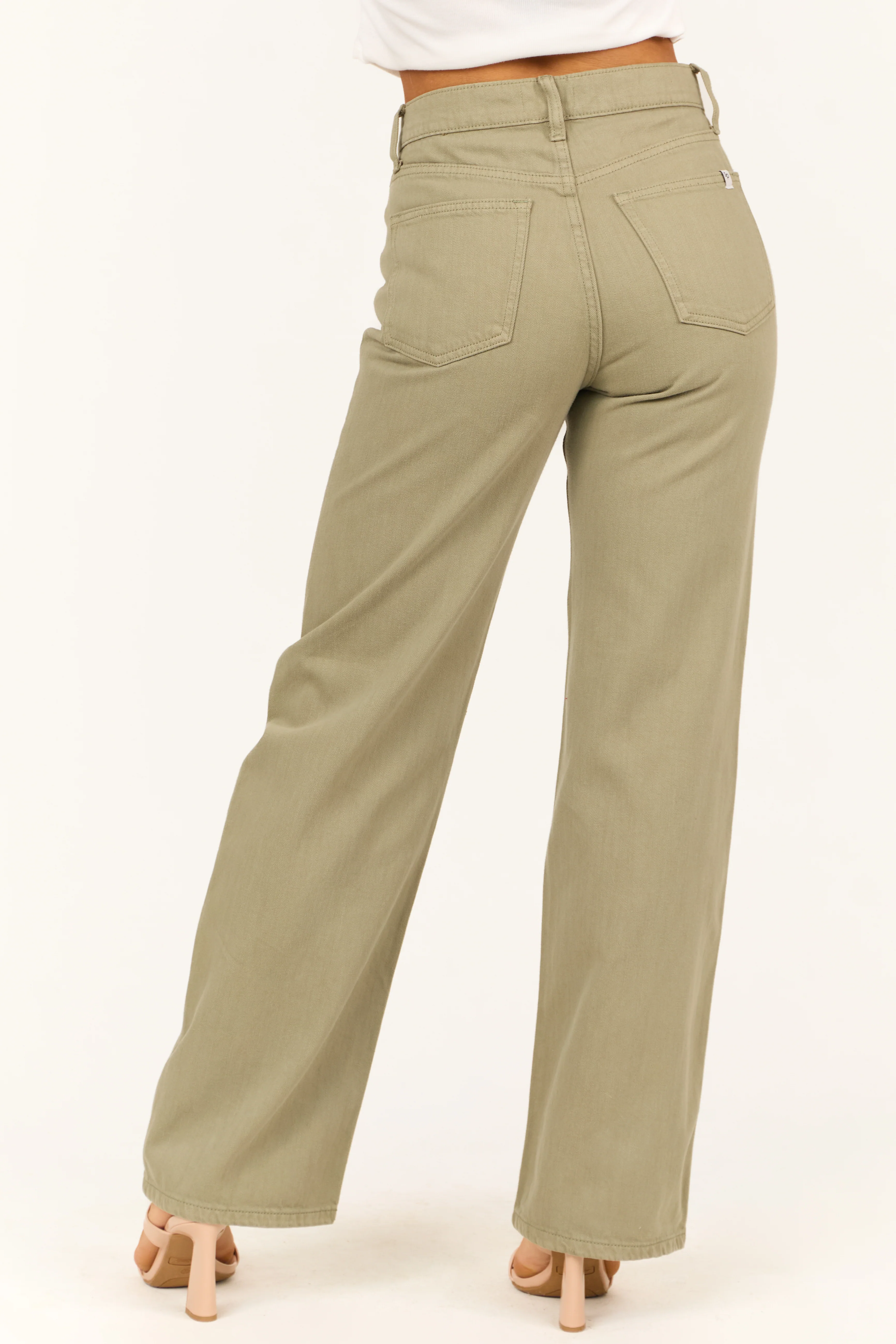 Sneak Peek Pale Olive High Rise Wide Leg Jeans - Image 4