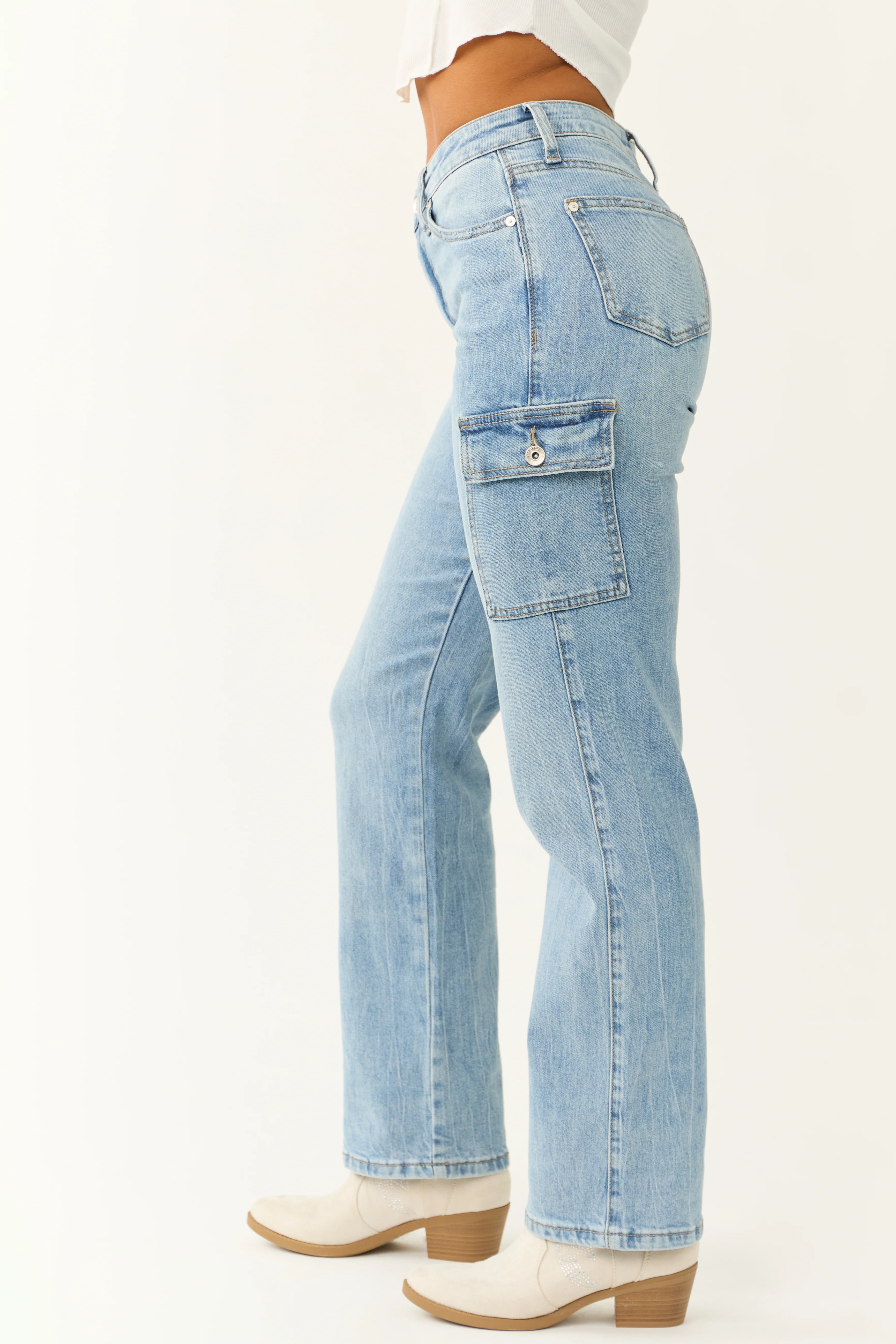 Special A Medium Wash Cargo Jeans - Image 3