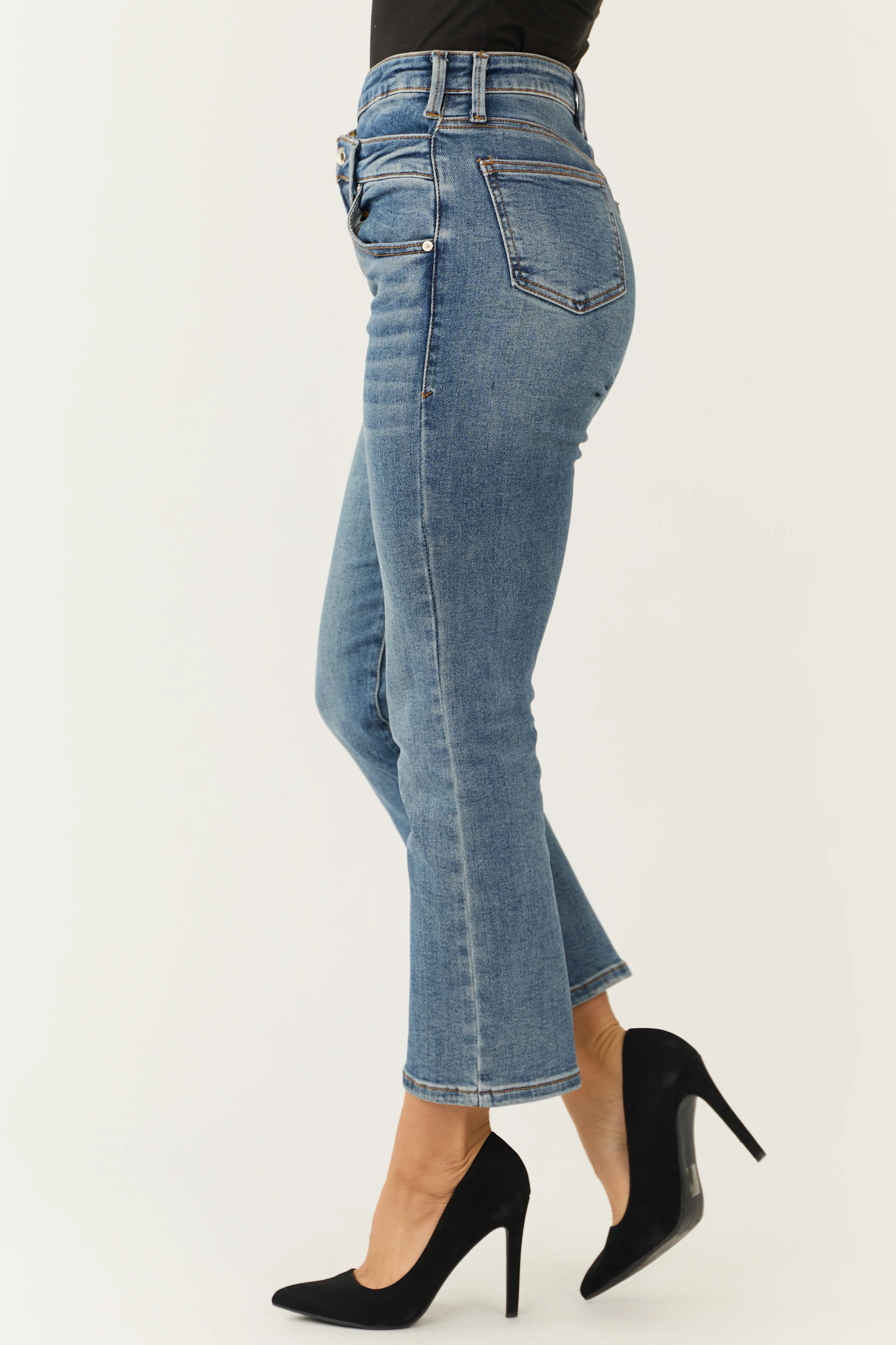 Special A Medium Wash Crossover Straight Leg Jeans - Image 3