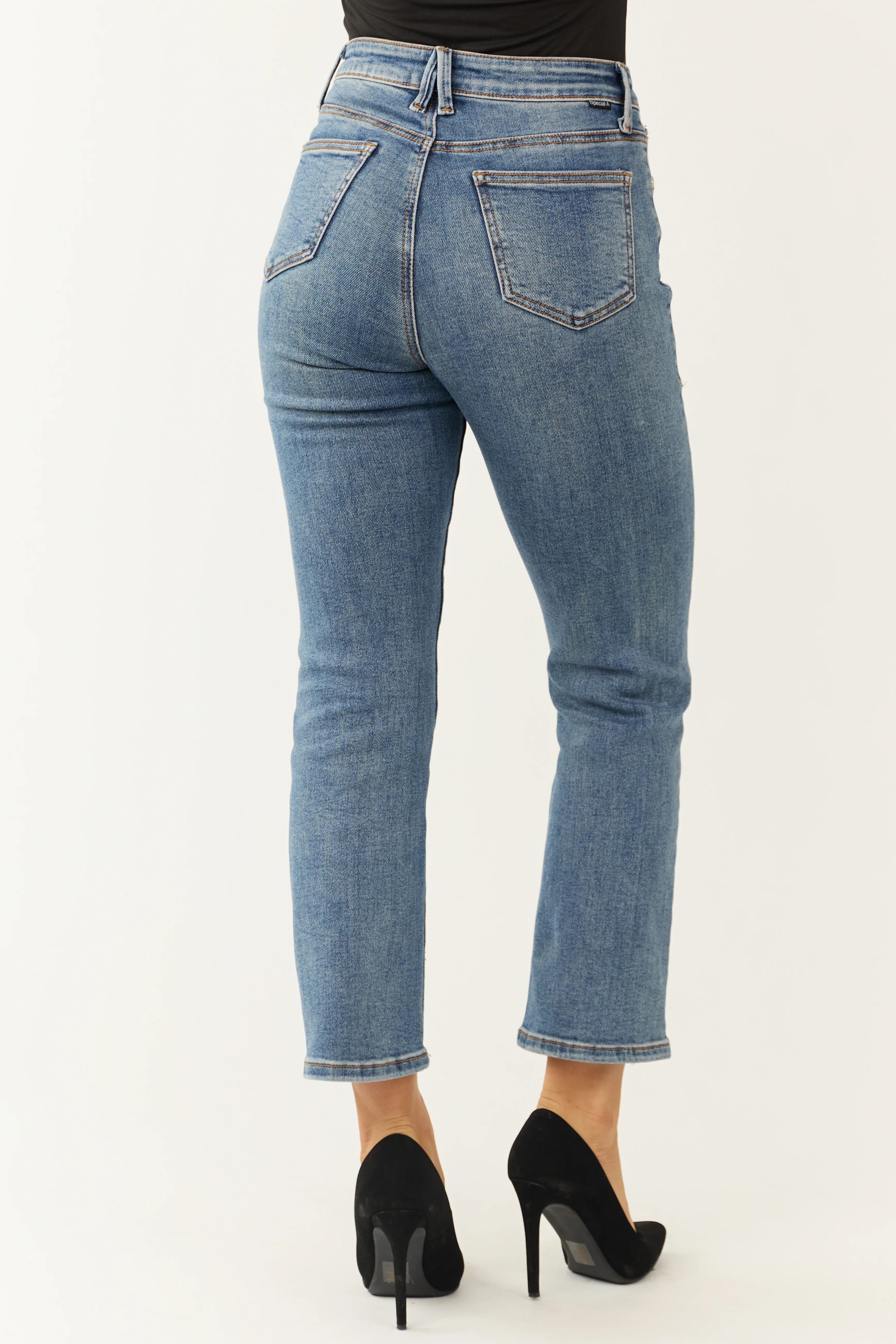 Special A Medium Wash Crossover Straight Leg Jeans - Image 4