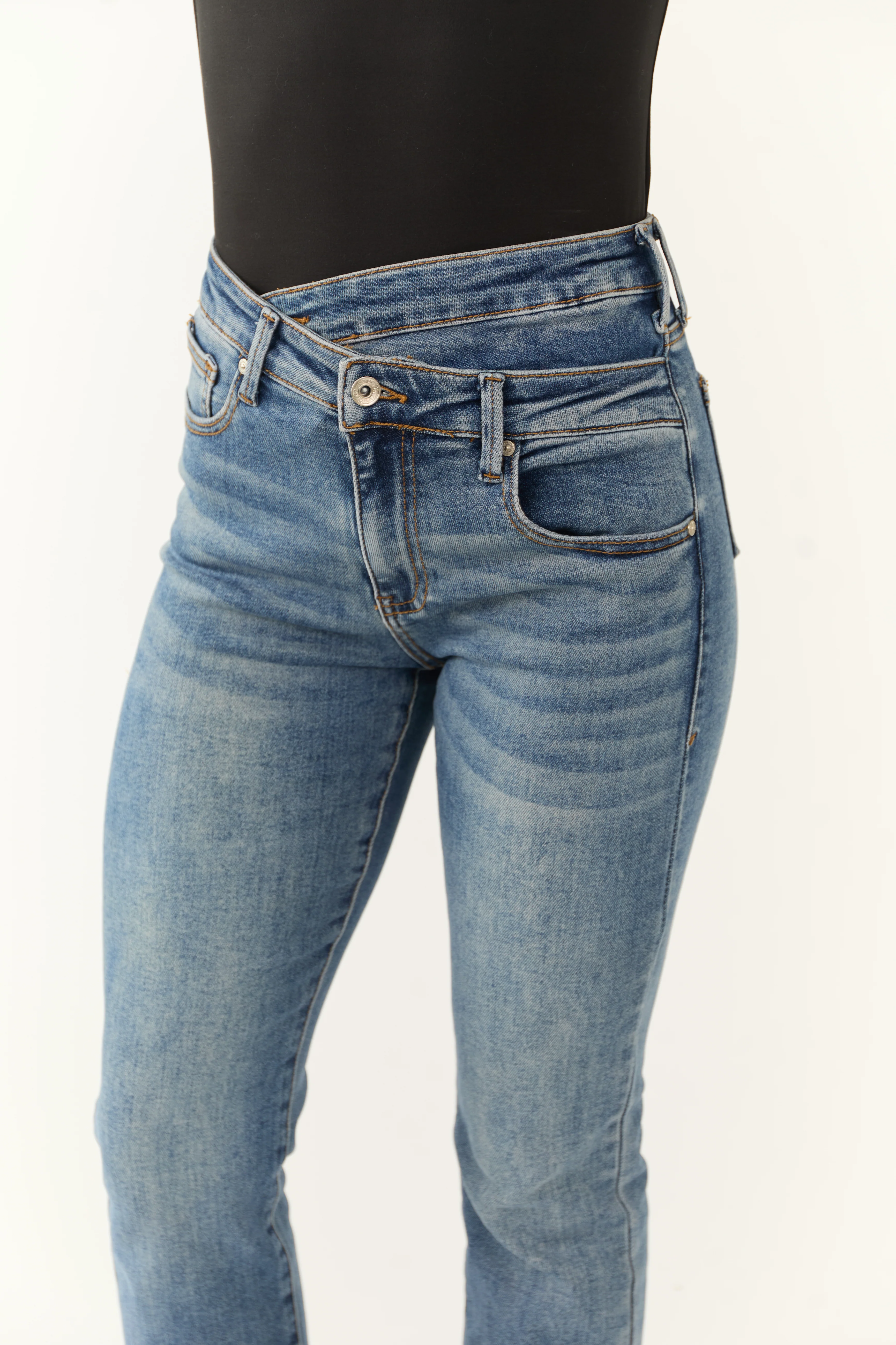 Special A Medium Wash Crossover Straight Leg Jeans - Image 8