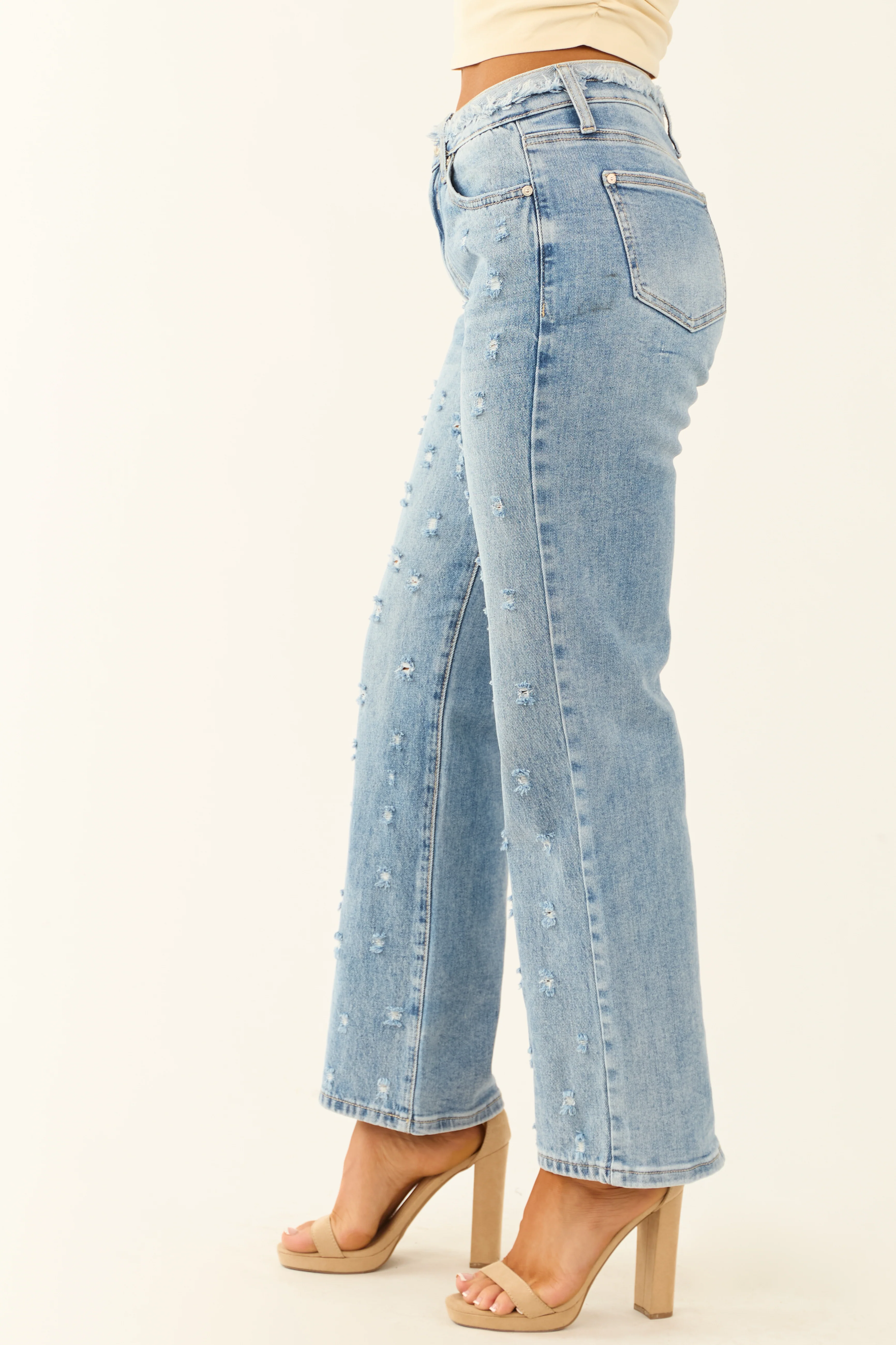 Special A Medium Wash Distressed Straight Leg Jeans - Image 4