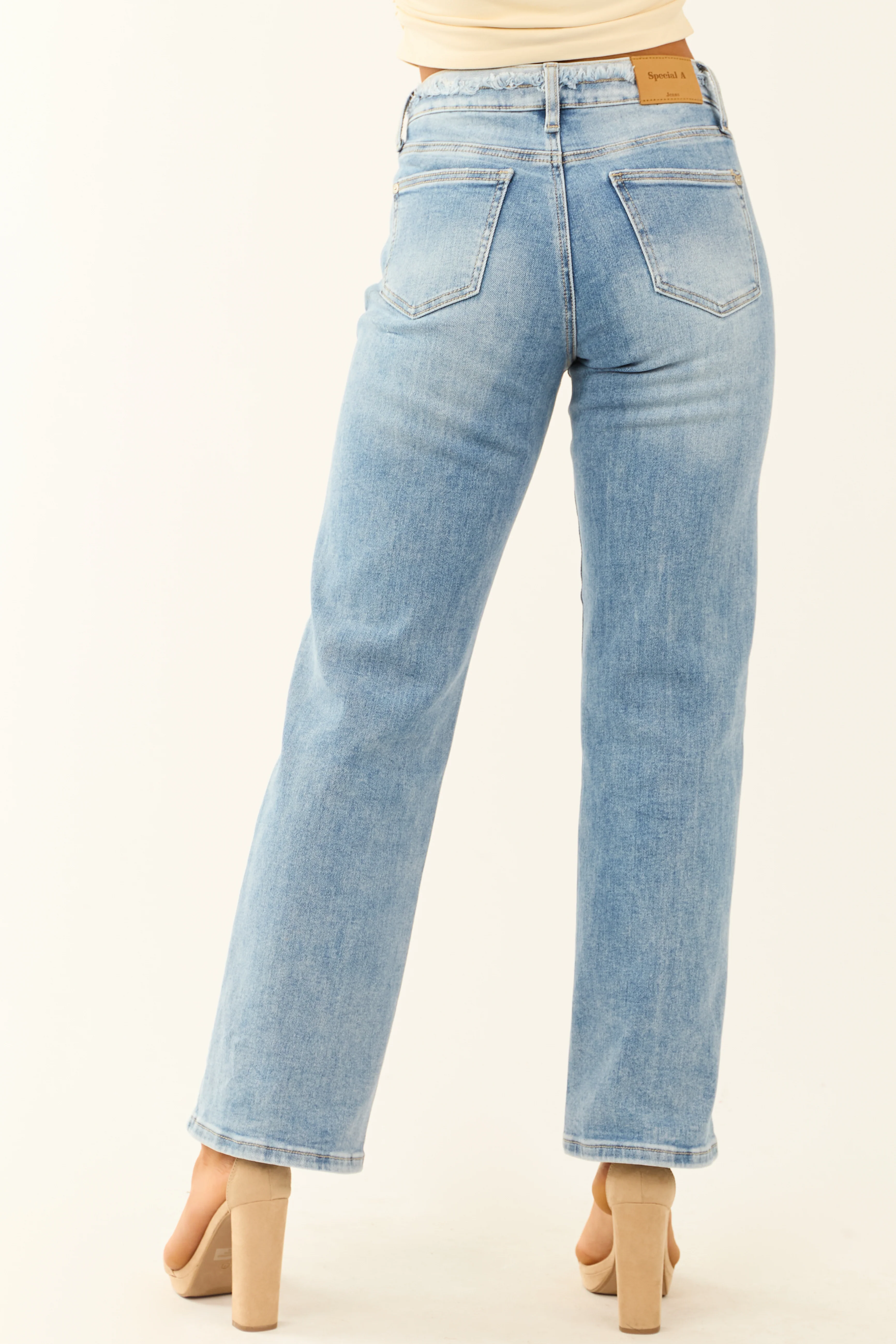 Special A Medium Wash Distressed Straight Leg Jeans - Image 5