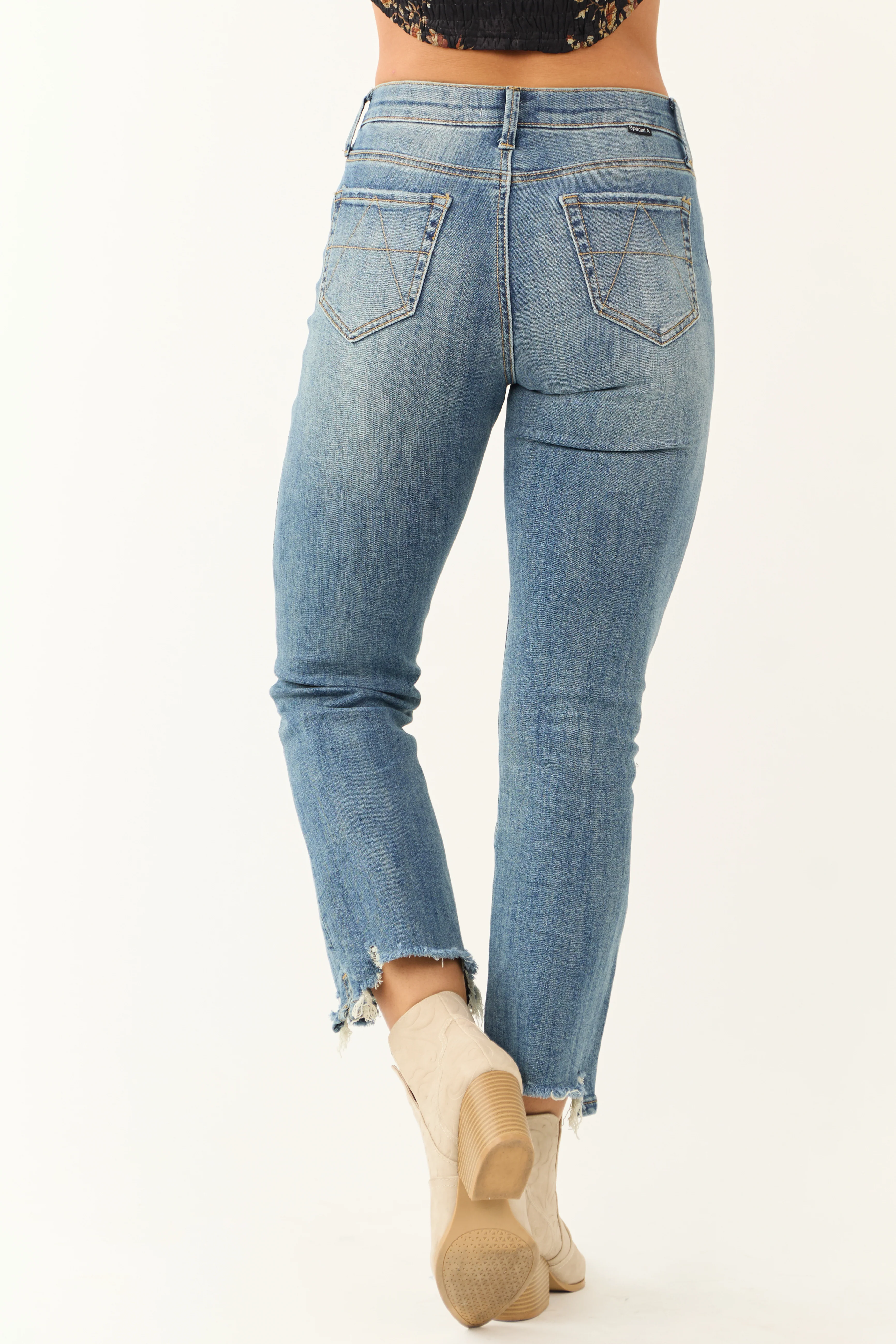 Special A Medium Wash Tummy Control Crop Jeans - Image 4