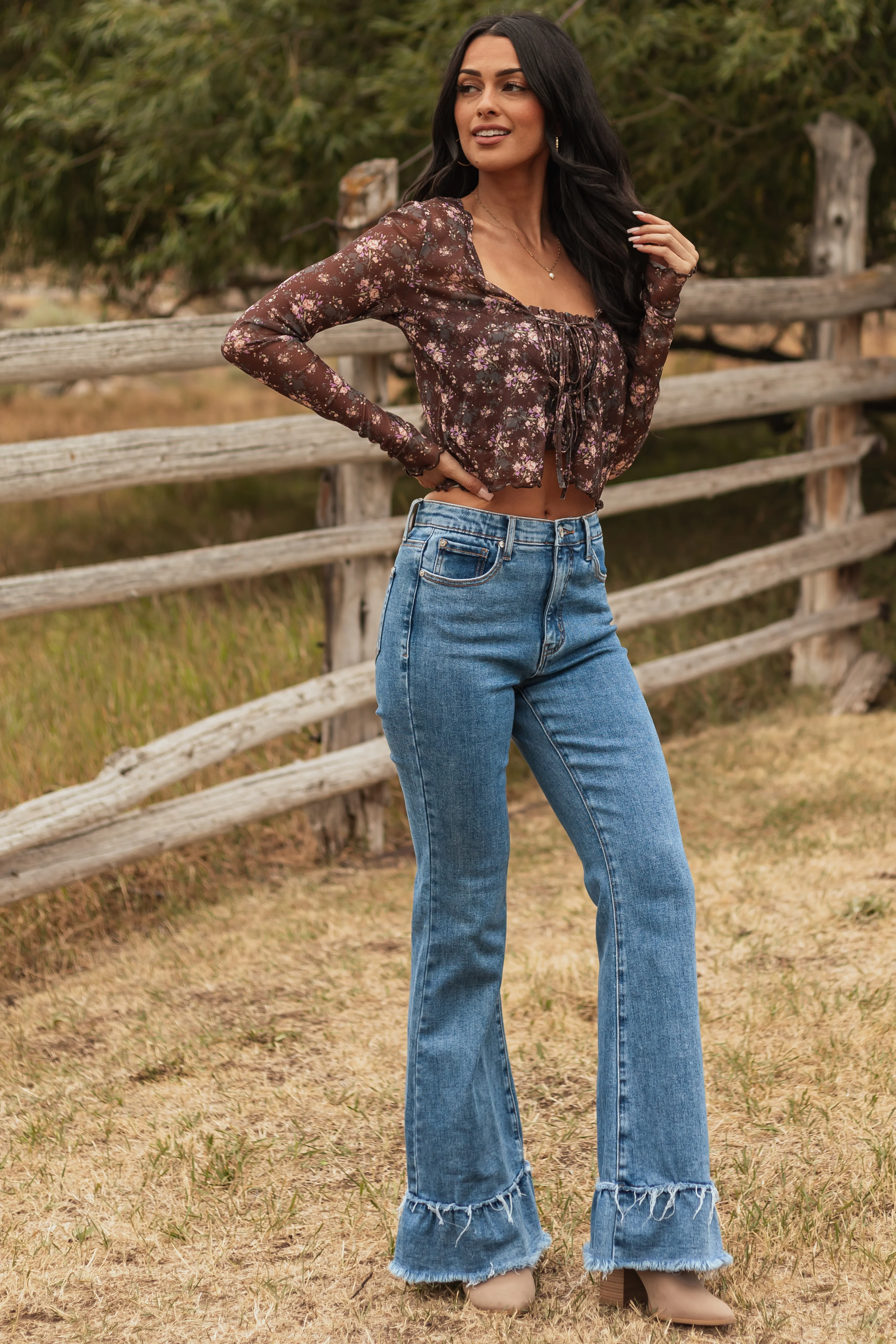 Special A Tummy Control Ruffle Flare Stretchy Jeans - Image 3