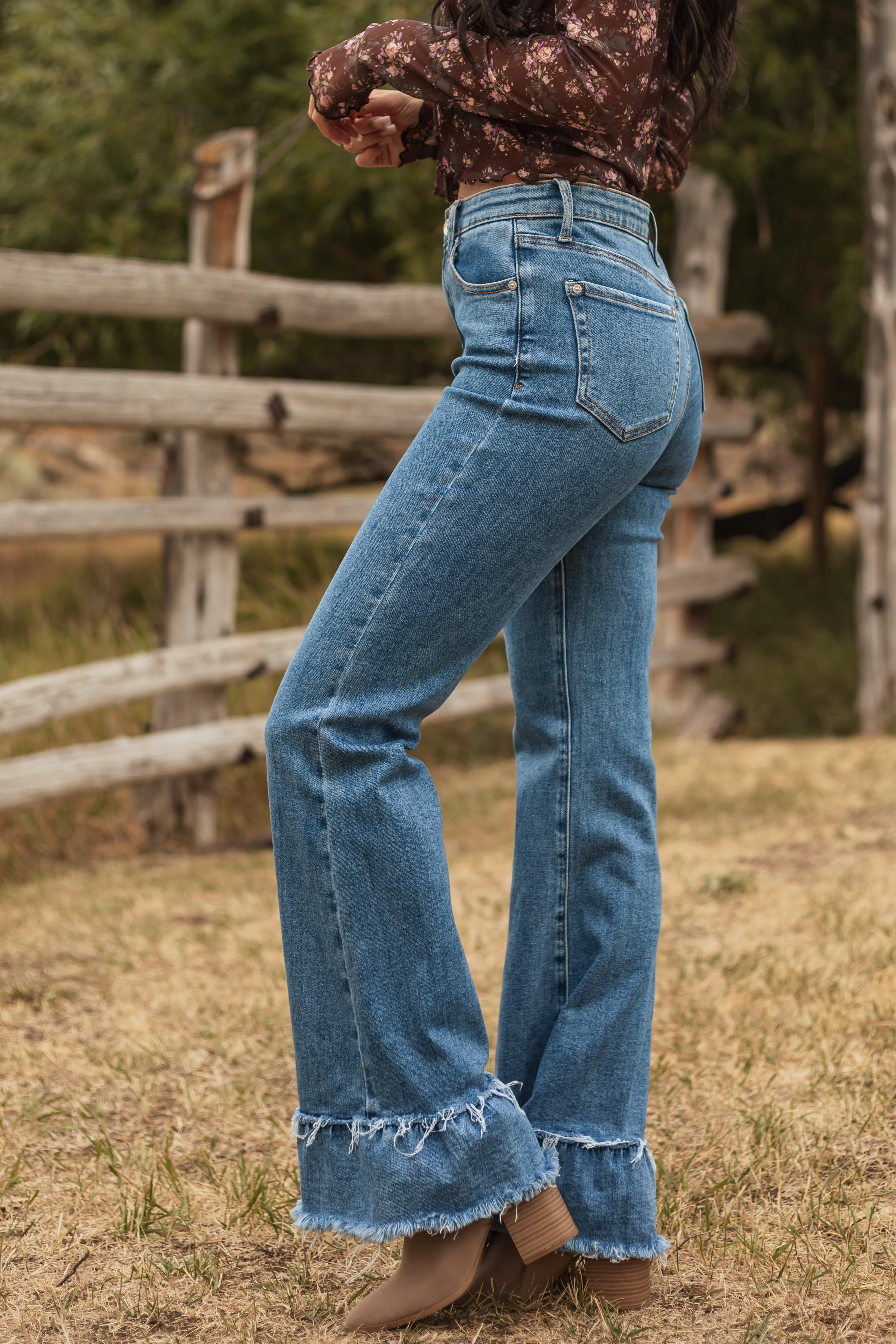 Special A Tummy Control Ruffle Flare Stretchy Jeans - Image 4
