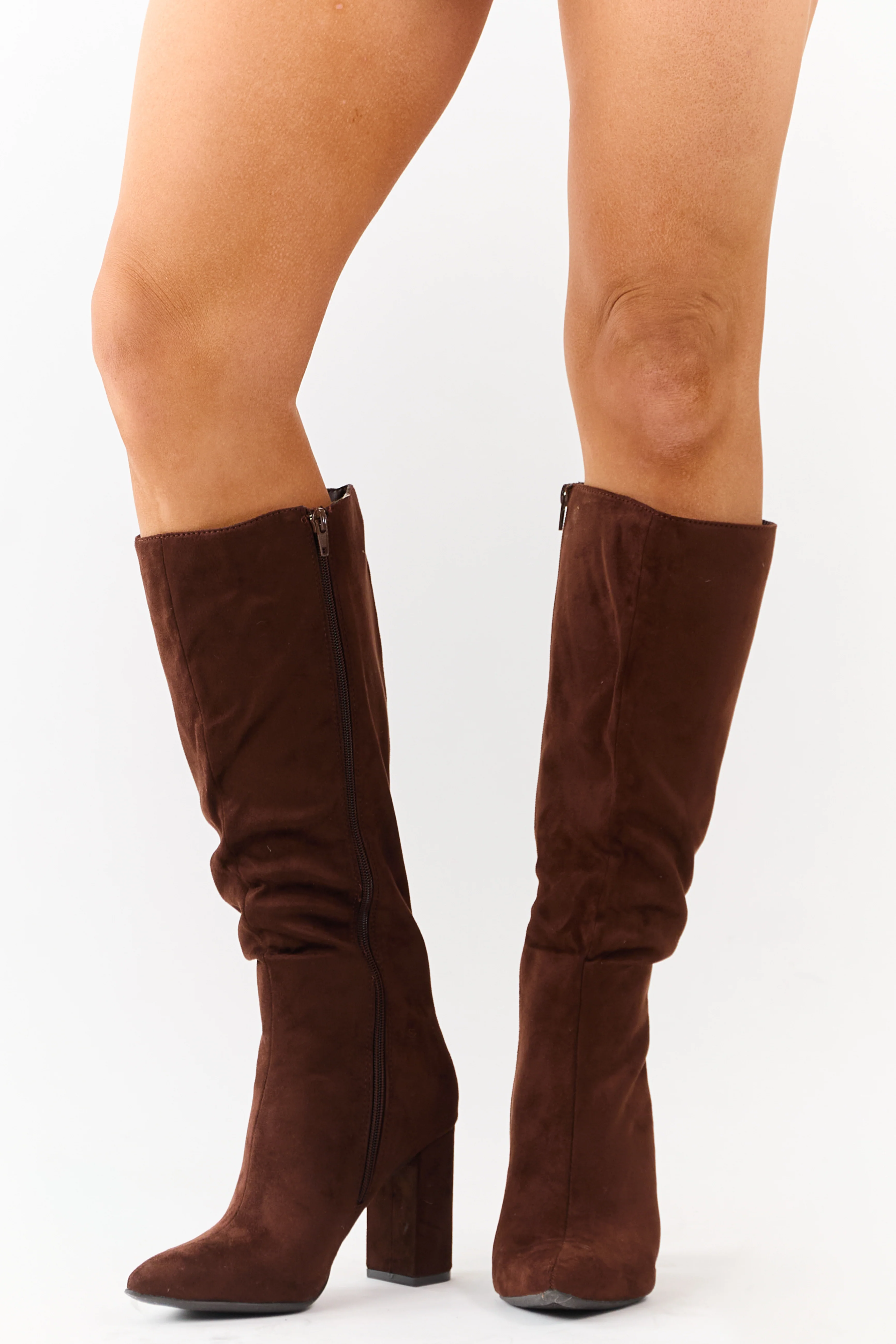 Spice Faux Suede Pointed Toe Block Heel Tall Boots - Image 4
