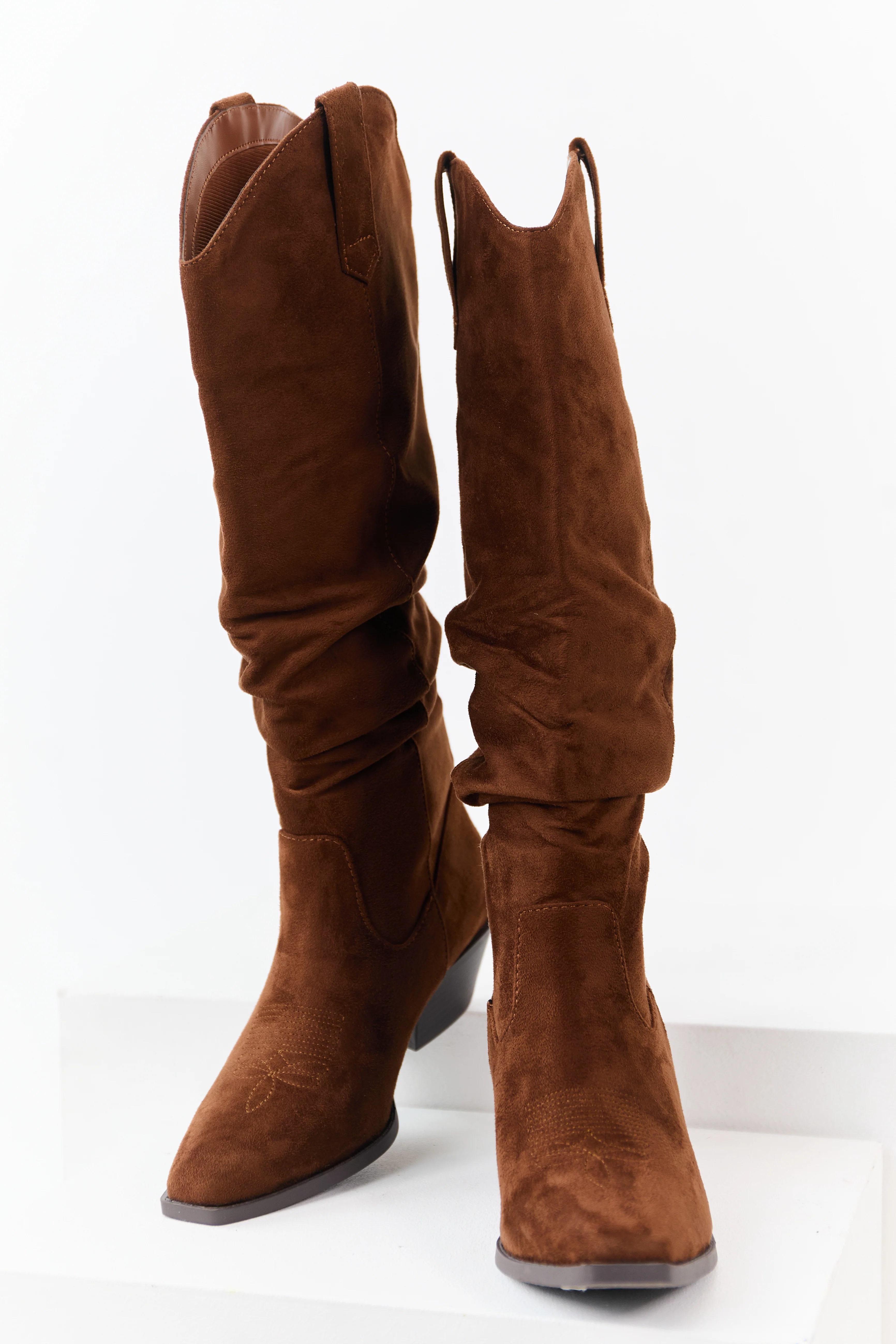 Spice Microsuede Western Style Slouch Tall Boots - Image 2