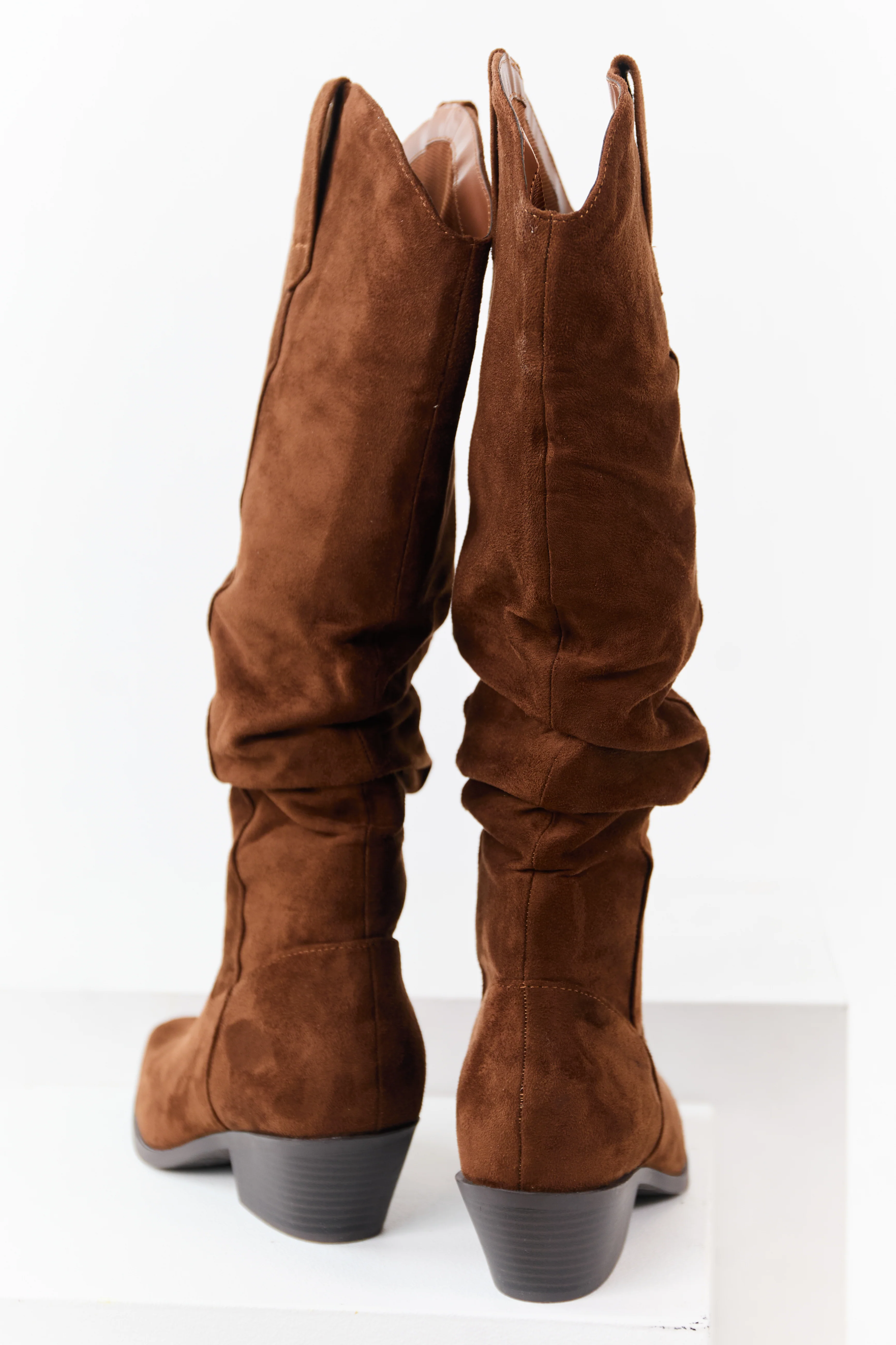 Spice Microsuede Western Style Slouch Tall Boots - Image 3