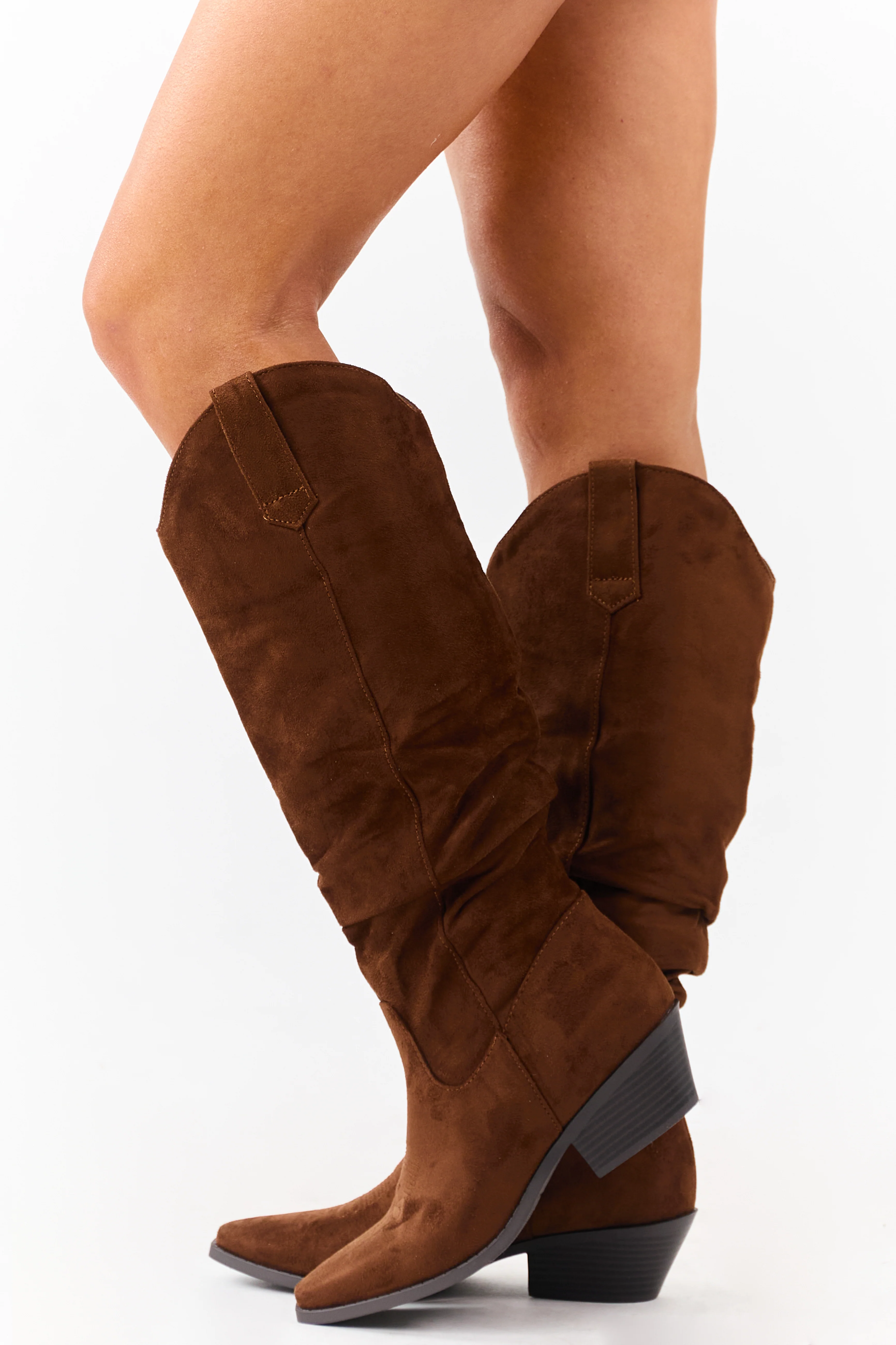 Spice Microsuede Western Style Slouch Tall Boots - Image 5