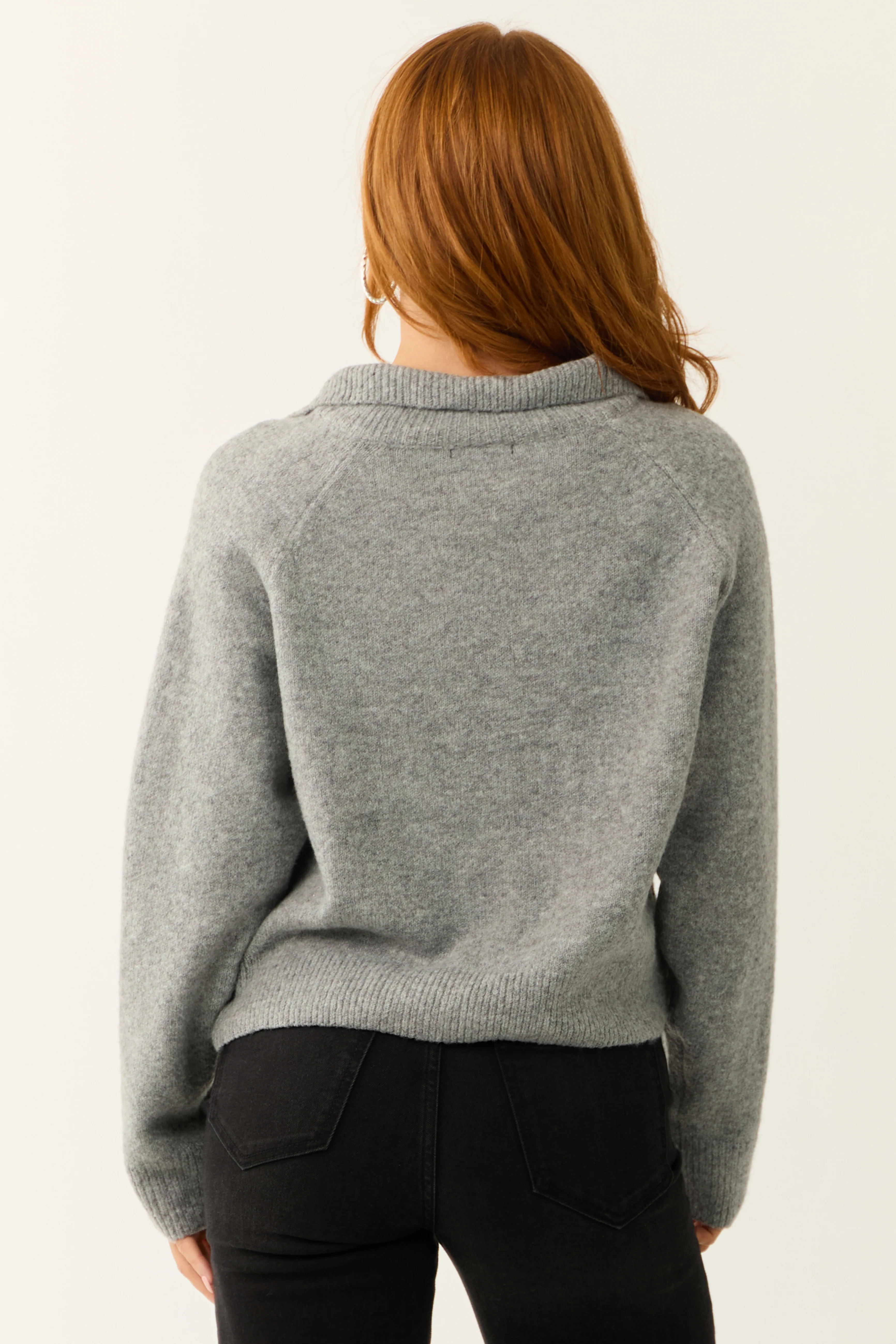 Steel Mock Neck Half Button Up Knit Sweater - Image 6